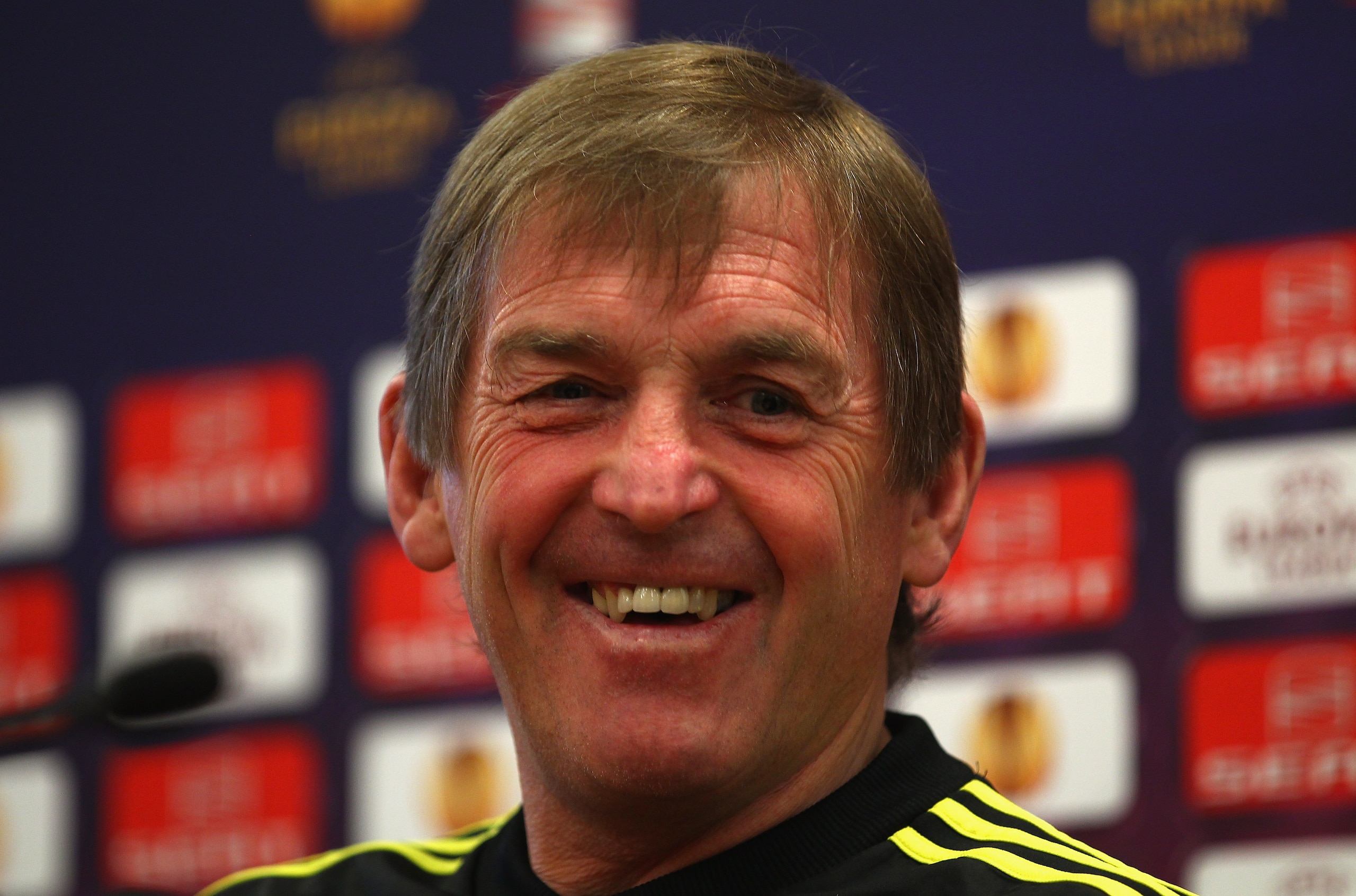LIVERPOOL, ENGLAND - MARCH 16:   Liverpool manager Kenny Dalglish in good spirits during a press conference ahead of their UEFA Europa League Round of 16 second leg match against Braga at Melwood Training Ground on March 16, 2010 in Liverpool, England.  (