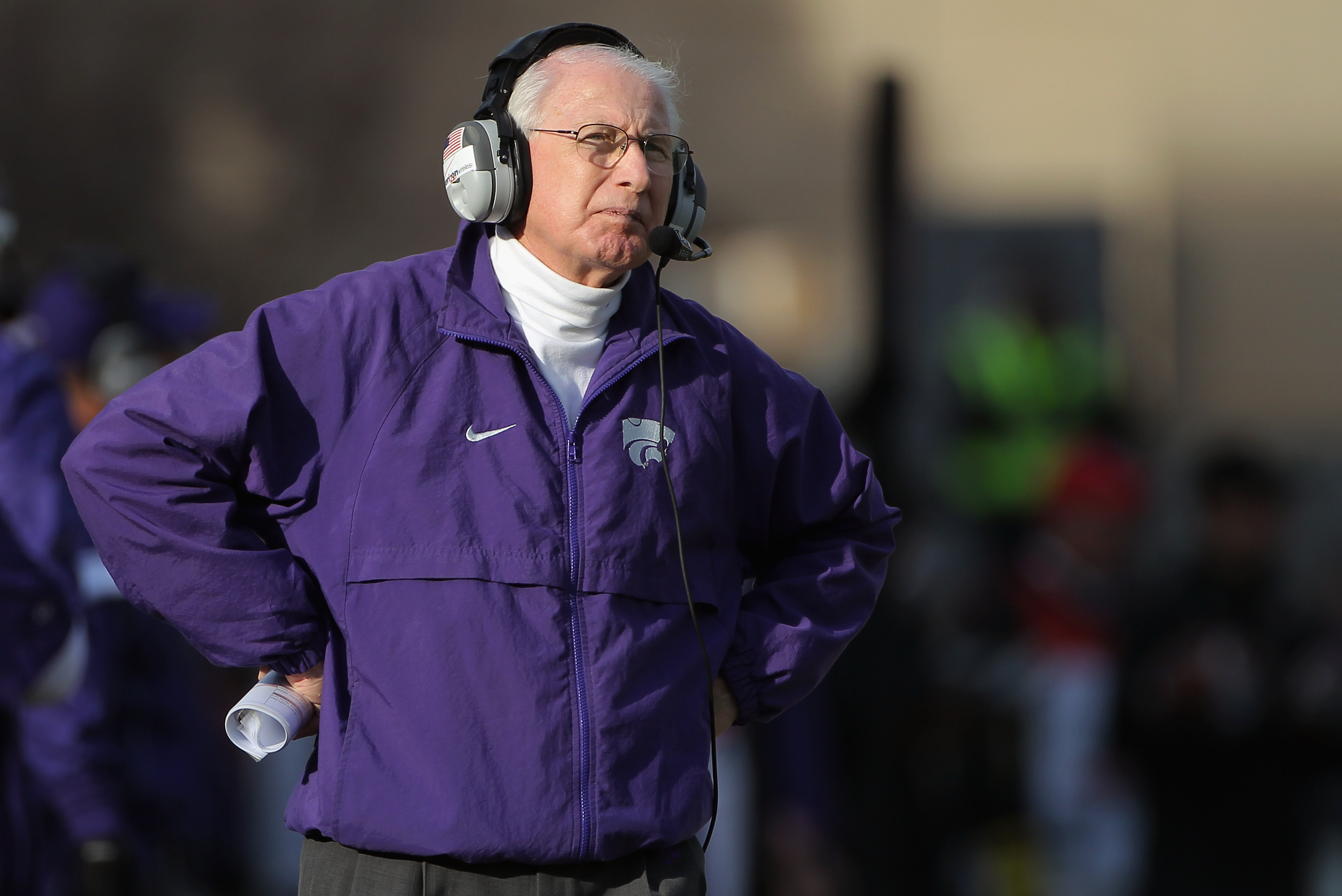 BOULDER, CO - NOVEMBER 20:  Head coach Bill Snyder of the Kansas State Wildcats looks on as he leads his team against the Colorado Buffaloes at Folsom Field on November 20, 2010 in Boulder, Colorado. Colorado defeated Kansas State 44-36.  (Photo by Doug P