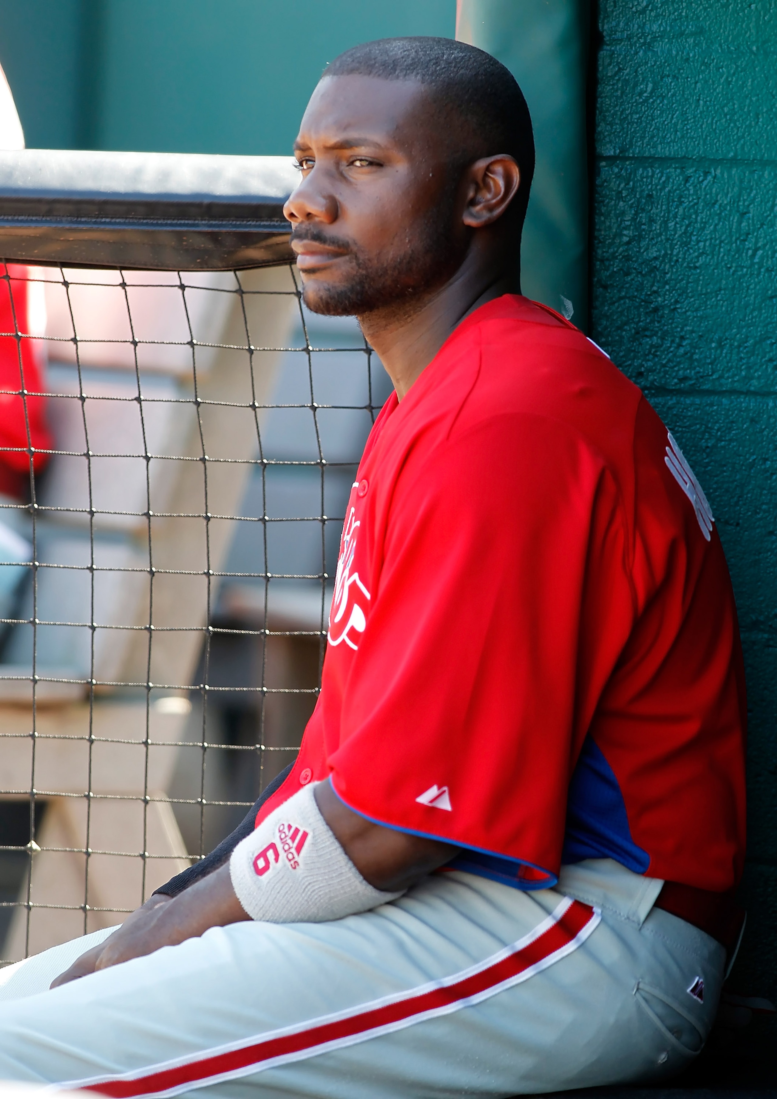BRADENTON, FL - MARCH 12: Infielder Ryan Howard #6 of the Philadelphia Phillies sits in the dugout during a Grapefruit League Spring Training Game against the Pittsburgh Pirates at McKechnie Field on March 12, 2011 in Bradenton, Florida. (Photo by J. Me BRADENTON, FL - MARCH 12: Infielder Ryan Howard #6 of the Philadelphia Phillies sits in the dugout during a Grapefruit League Spring Training Game against the Pittsburgh Pirates at McKechnie Field on March 12, 2011 in Bradenton, Florida. (Photo by J. Me