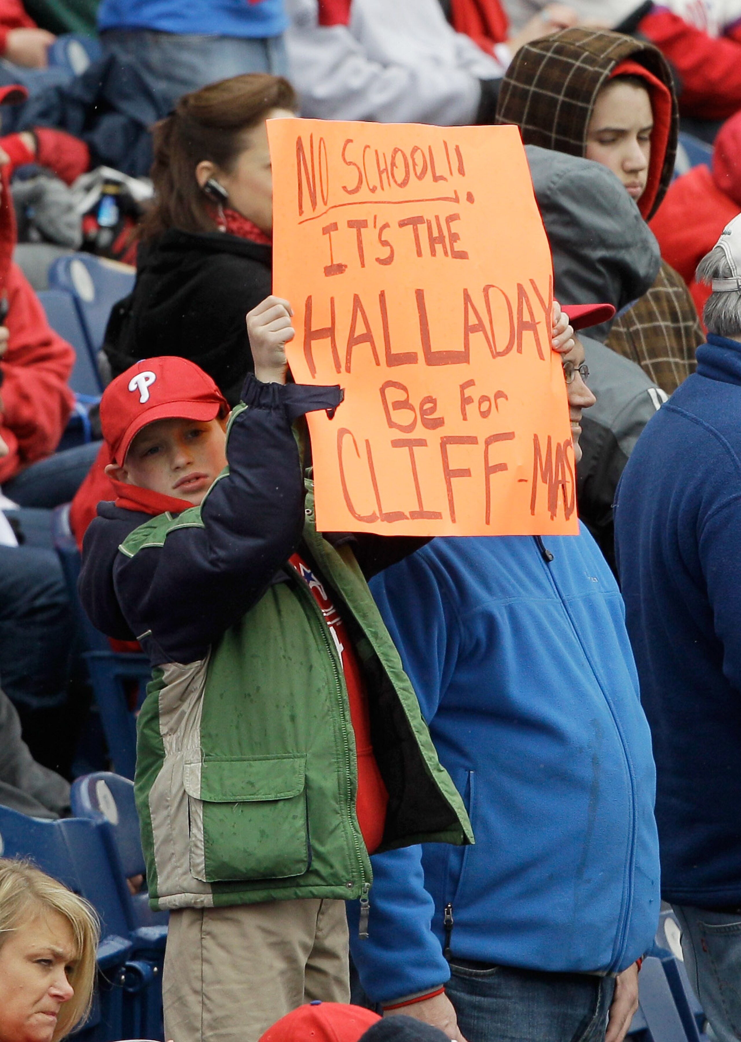 PHILADELPHIA, PA - APRIL 01: A Philadelphia Phillies fan holds up a sign during opening day between the Philadelphia Phillies and Houston Astros at Citizens Bank Park on April 1, 2011 in Philadelphia, Pennsylvania. (Photo by Rob Carr/Getty Images) PHILADELPHIA, PA - APRIL 01: A Philadelphia Phillies fan holds up a sign during opening day between the Philadelphia Phillies and Houston Astros at Citizens Bank Park on April 1, 2011 in Philadelphia, Pennsylvania. (Photo by Rob Carr/Getty Images)