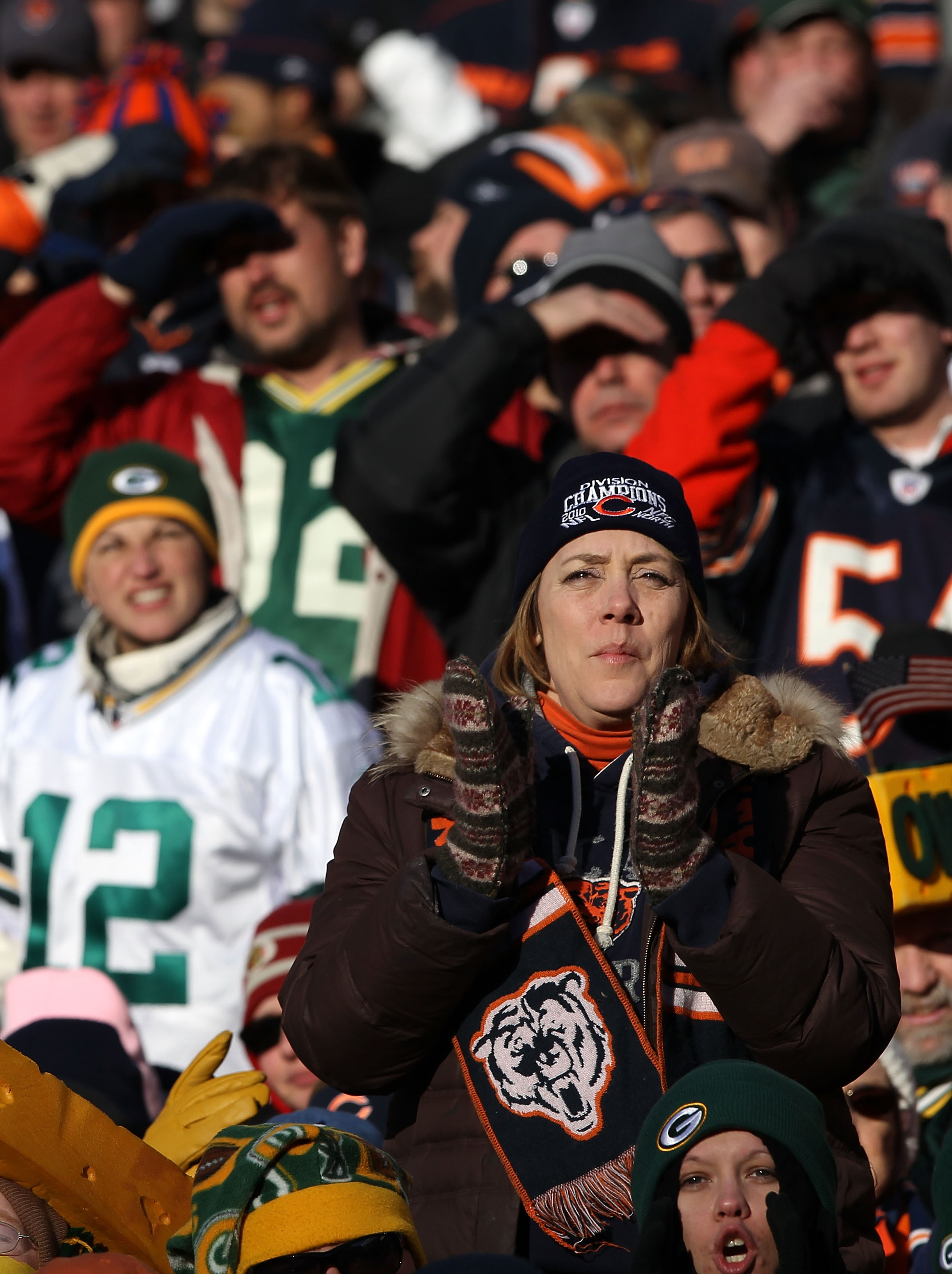 CHICAGO, IL - JANUARY 23:  A general view of the fans in the NFC Championship Game between the Green Bay Packers and the Chicago Bears at Soldier Field on January 23, 2011 in Chicago, Illinois.  (Photo by Doug Pensinger/Getty Images)