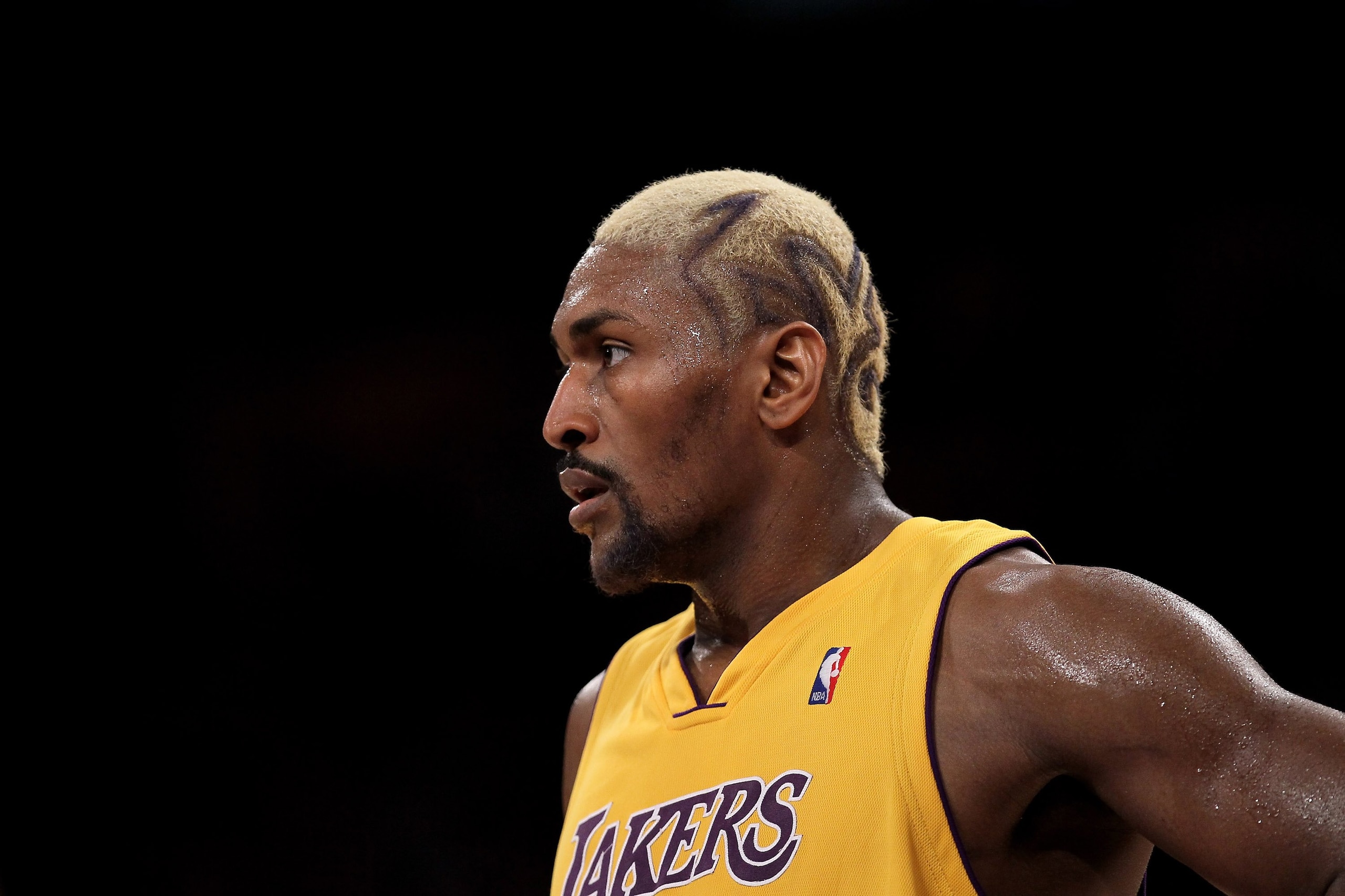 LOS ANGELES, CA - APRIL 20:  Ron artest #37 of the Los Angeles Lakers wear a new hair in game against the Oklahoma City Thunder during Game Two of the Western Conference Quarterfinals of the 2010 NBA Playoffs on April 20, 2010 at Staples Center in Los Ang