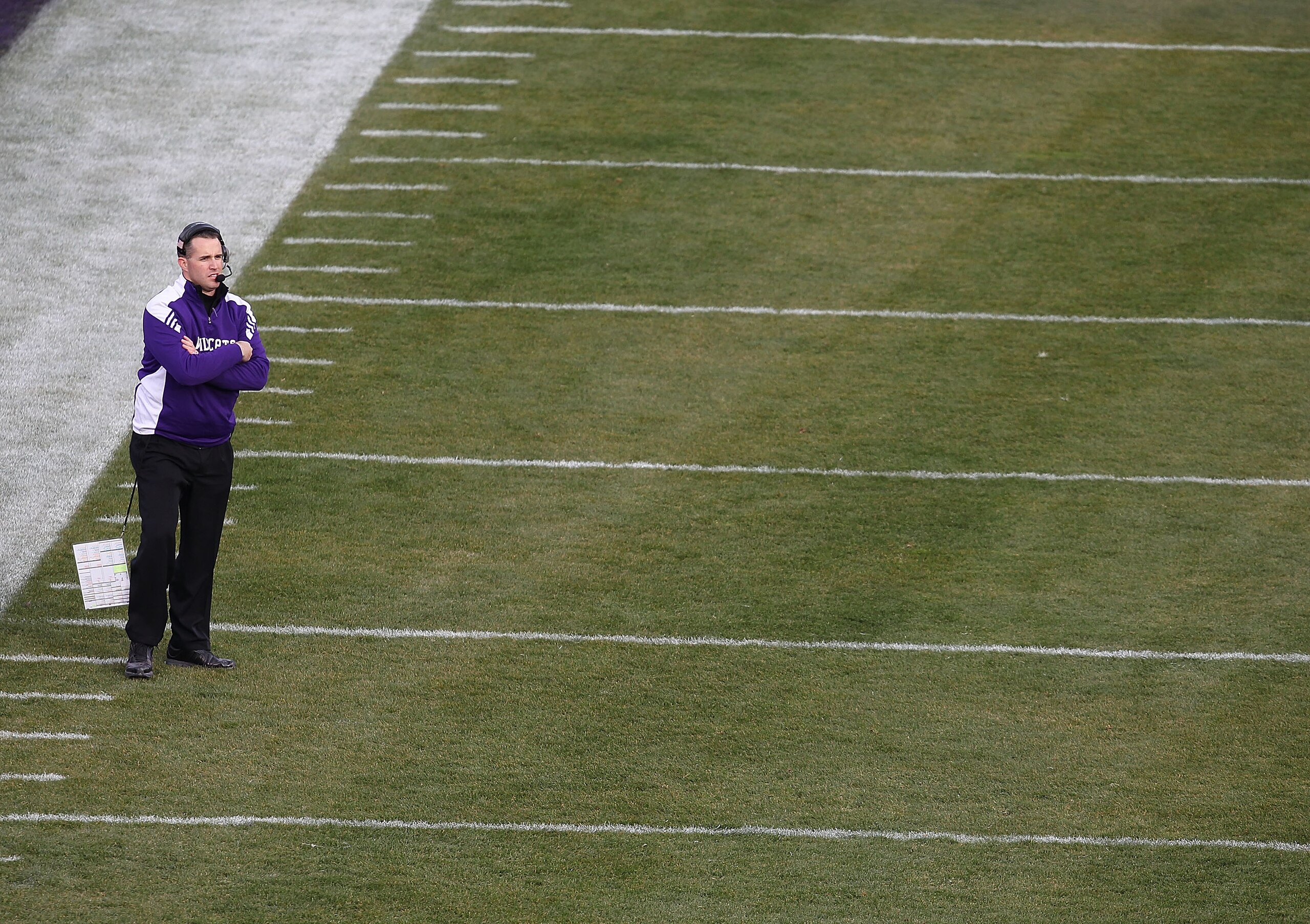 CHICAGO - NOVEMBER 20: Head coach Pat Fitzgerald of the Northwestern Wildcats watches as his team takes on the Illinois Fighting Illini during a game played at Wrigley Field on November 20, 2010 in Chicago, Illinois. (Photo by Jonathan Daniel/Getty Images CHICAGO - NOVEMBER 20: Head coach Pat Fitzgerald of the Northwestern Wildcats watches as his team takes on the Illinois Fighting Illini during a game played at Wrigley Field on November 20, 2010 in Chicago, Illinois. (Photo by Jonathan Daniel/Getty Images