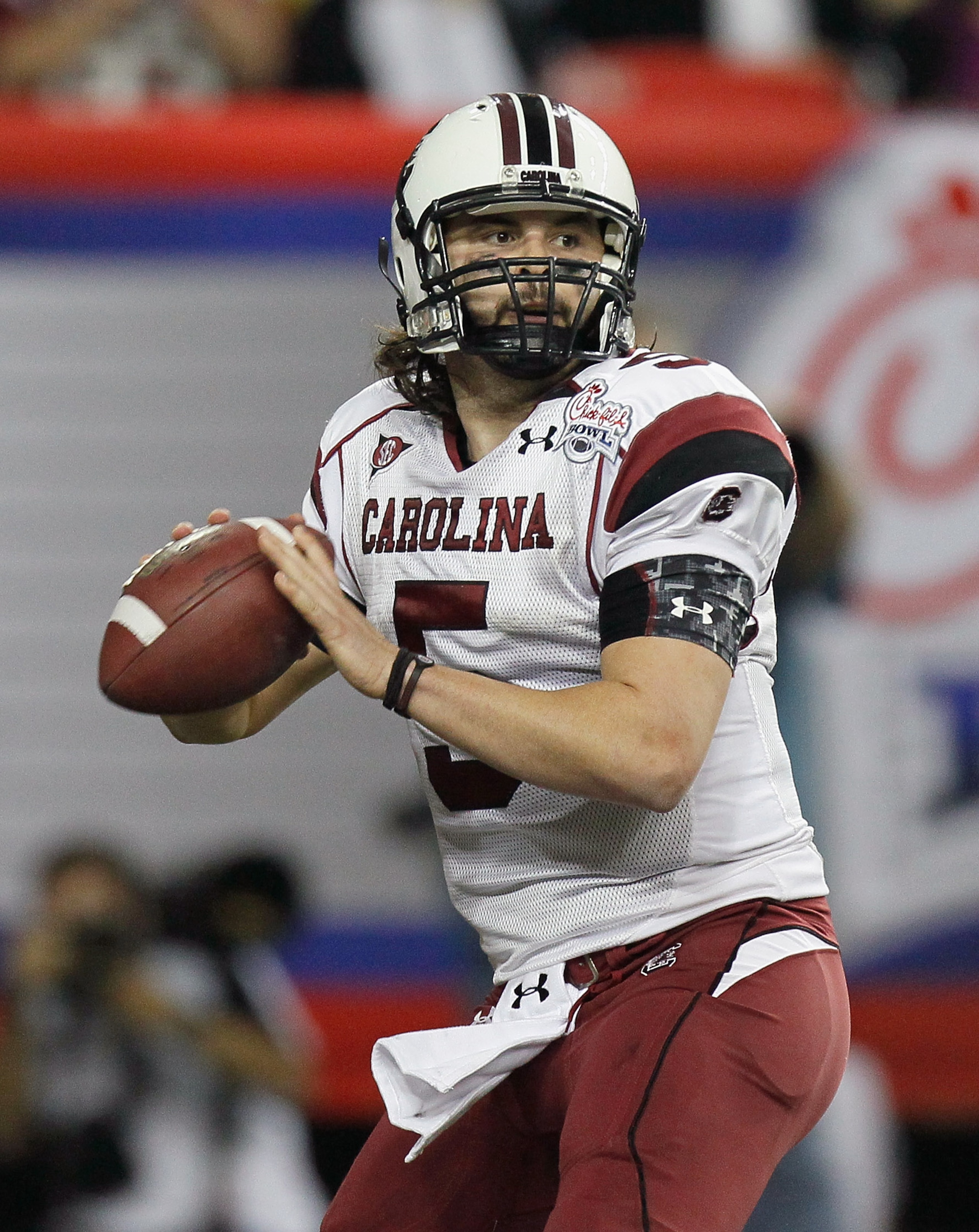 ATLANTA, GA - DECEMBER 31:  Stephen Garcia #5 of the South Carolina Gamecocks against the Florida State Seminoles during the 2010 Chick-fil-A Bowl at Georgia Dome on December 31, 2010 in Atlanta, Georgia.  (Photo by Kevin C. Cox/Getty Images)