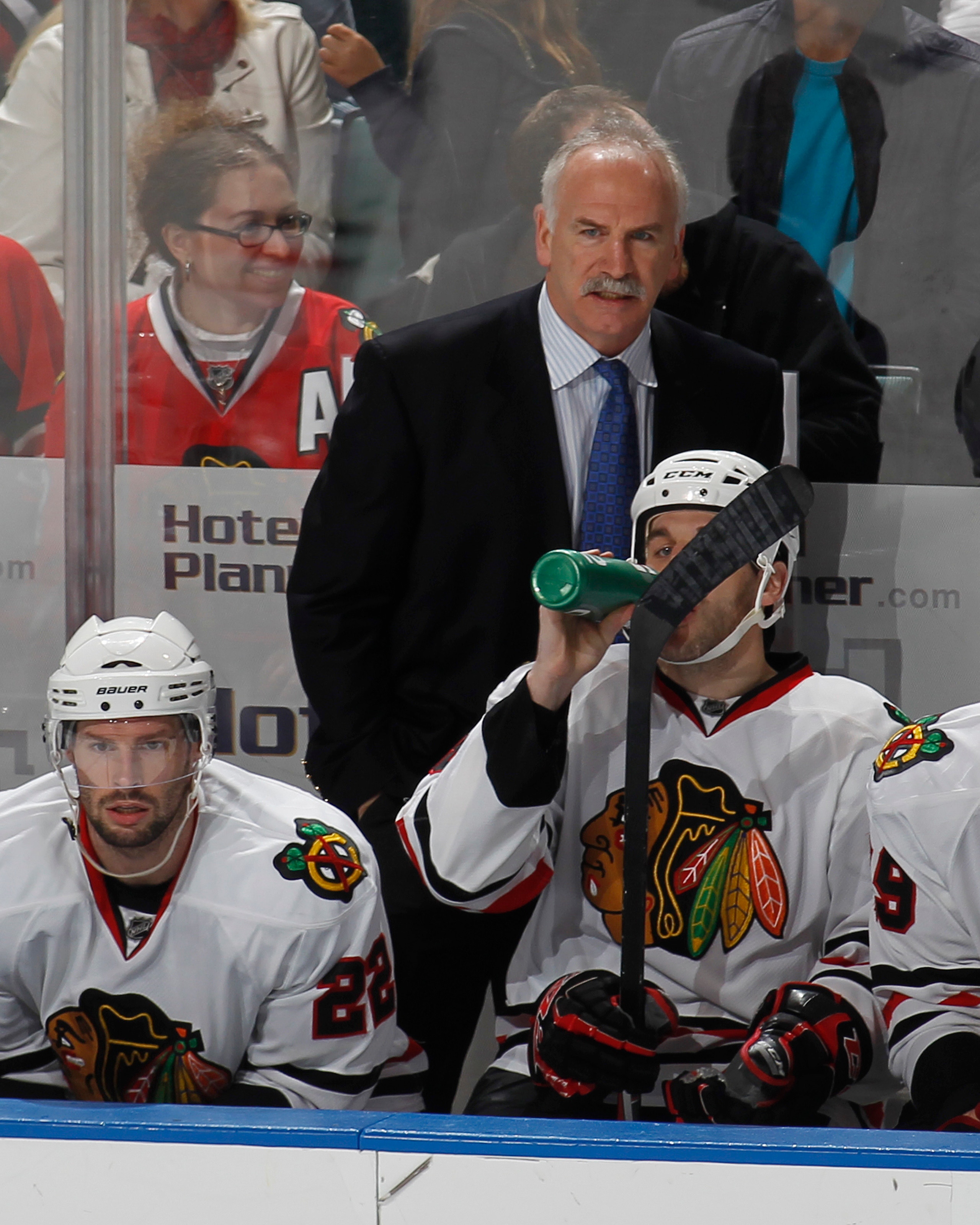 SUNRISE, FL - MARCH 8: Head coach Joel Quenneville of the Chicago Blackhawks watches third period action against the Florida Panthers on March 8, 2011 at the BankAtlantic Center in Sunrise, Florida. The Panthers defeated the Blackhawks 3-2. (Photo by Joel SUNRISE, FL - MARCH 8: Head coach Joel Quenneville of the Chicago Blackhawks watches third period action against the Florida Panthers on March 8, 2011 at the BankAtlantic Center in Sunrise, Florida. The Panthers defeated the Blackhawks 3-2. (Photo by Joel