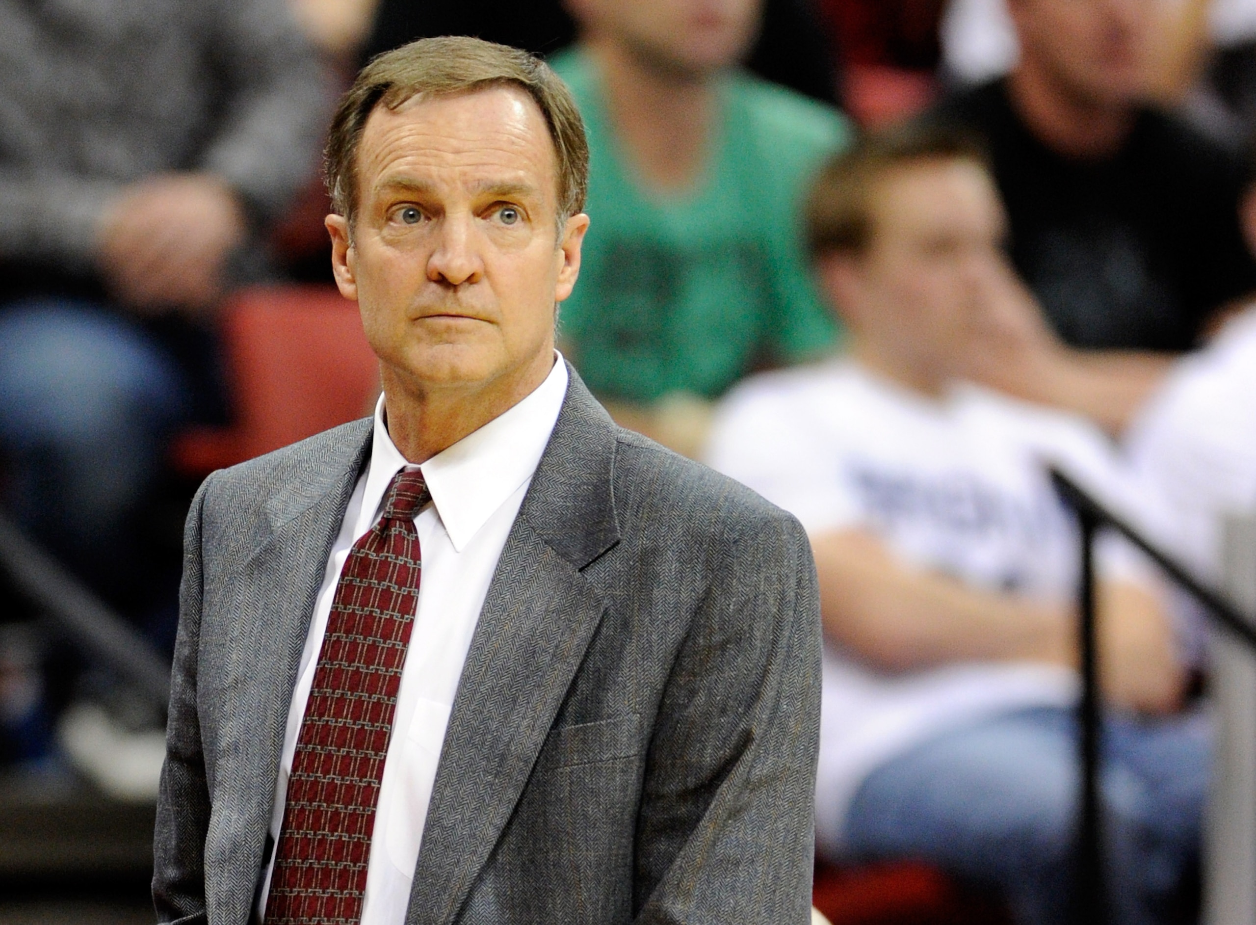 LAS VEGAS, NV - MARCH 11:  Head coach Lon Kruger of the UNLV Rebels watches his team during their 74-72 loss to the San Diego State Aztecs in a semifinal game of the Conoco Mountain West Conference Basketball tournament at the Thomas & Mack Center March 1