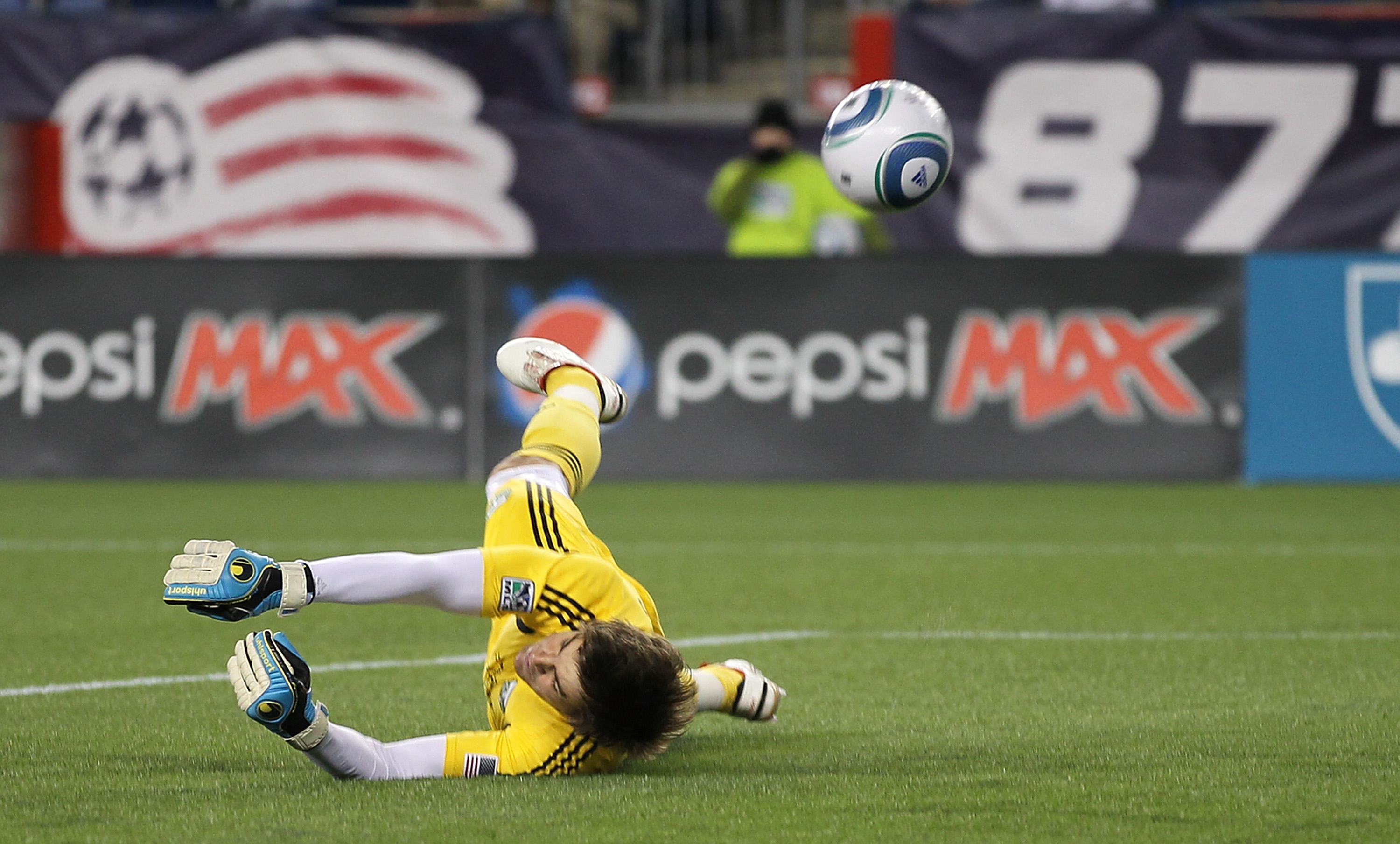 FOXBORO, MA - APRIL 2:  Jake Gleeson #20 of the Portland Timbers is unable to stop a goal by the New England Revolution score against the Timbers at Gillette Stadium on April 2, 2011 in Foxboro, Massachusetts. (Photo by Jim Rogash/Getty Images)