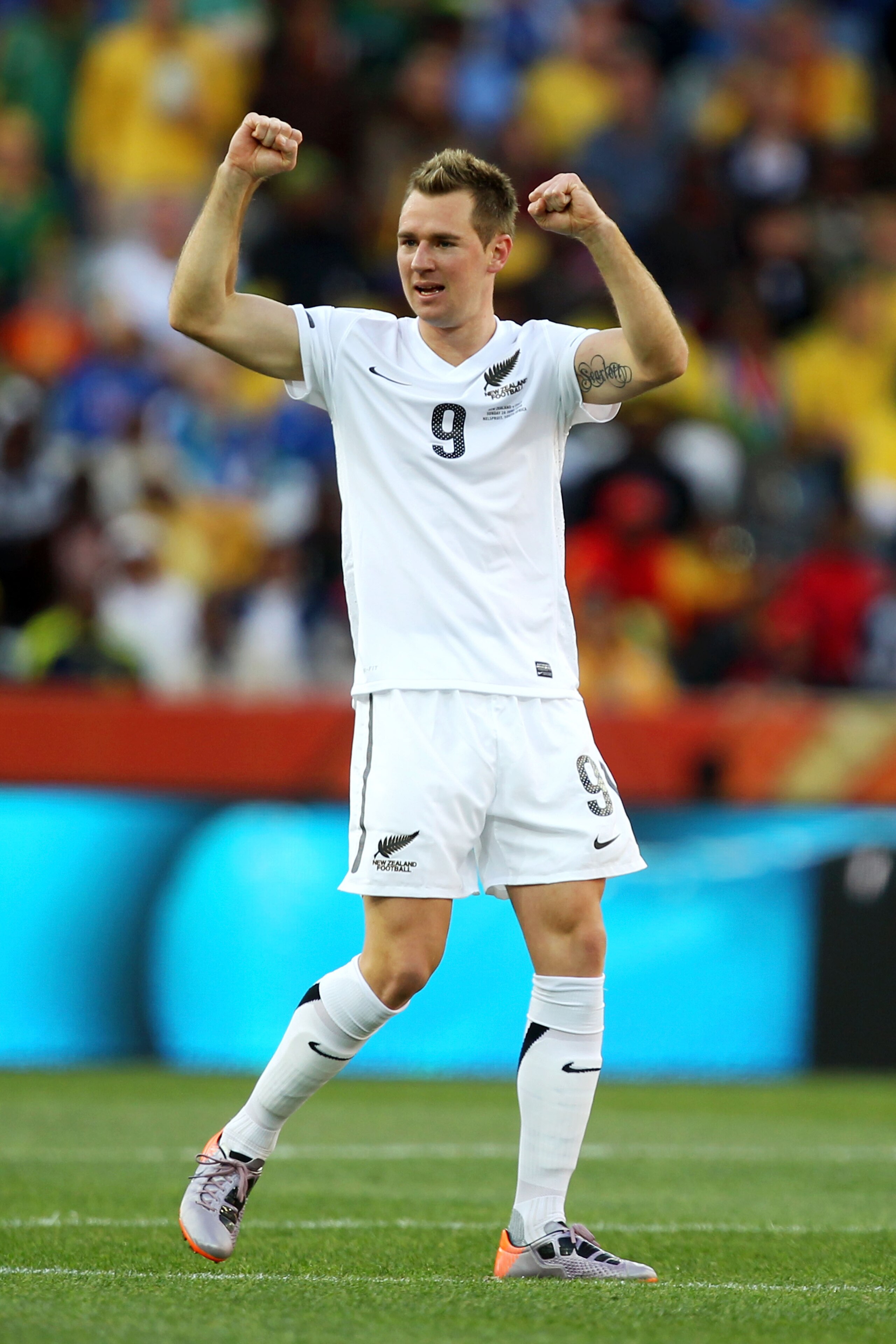NELSPRUIT, SOUTH AFRICA - JUNE 20:  Shane Smeltz of New Zealand celebrates scoring the opening goal during the 2010 FIFA World Cup South Africa Group F match between Italy and New Zealand at the Mbombela Stadium on June 20, 2010 in Nelspruit, South Africa