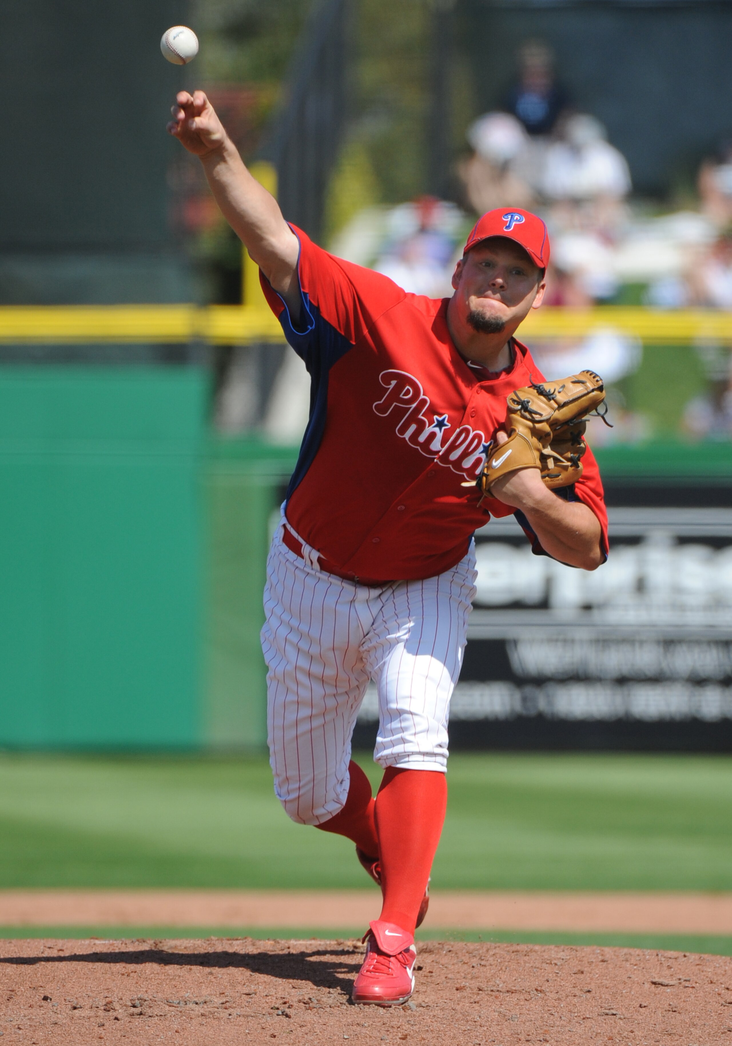 CLEARWATER, FL - FEBRUARY 27:  Pitcher Joe Blanton #56 of the  Philadelphia Phillies starts against the New York Yankees February 27, 2011 at Bright House Field in Clearwater, Florida.  (Photo by Al Messerschmidt/Getty Images)