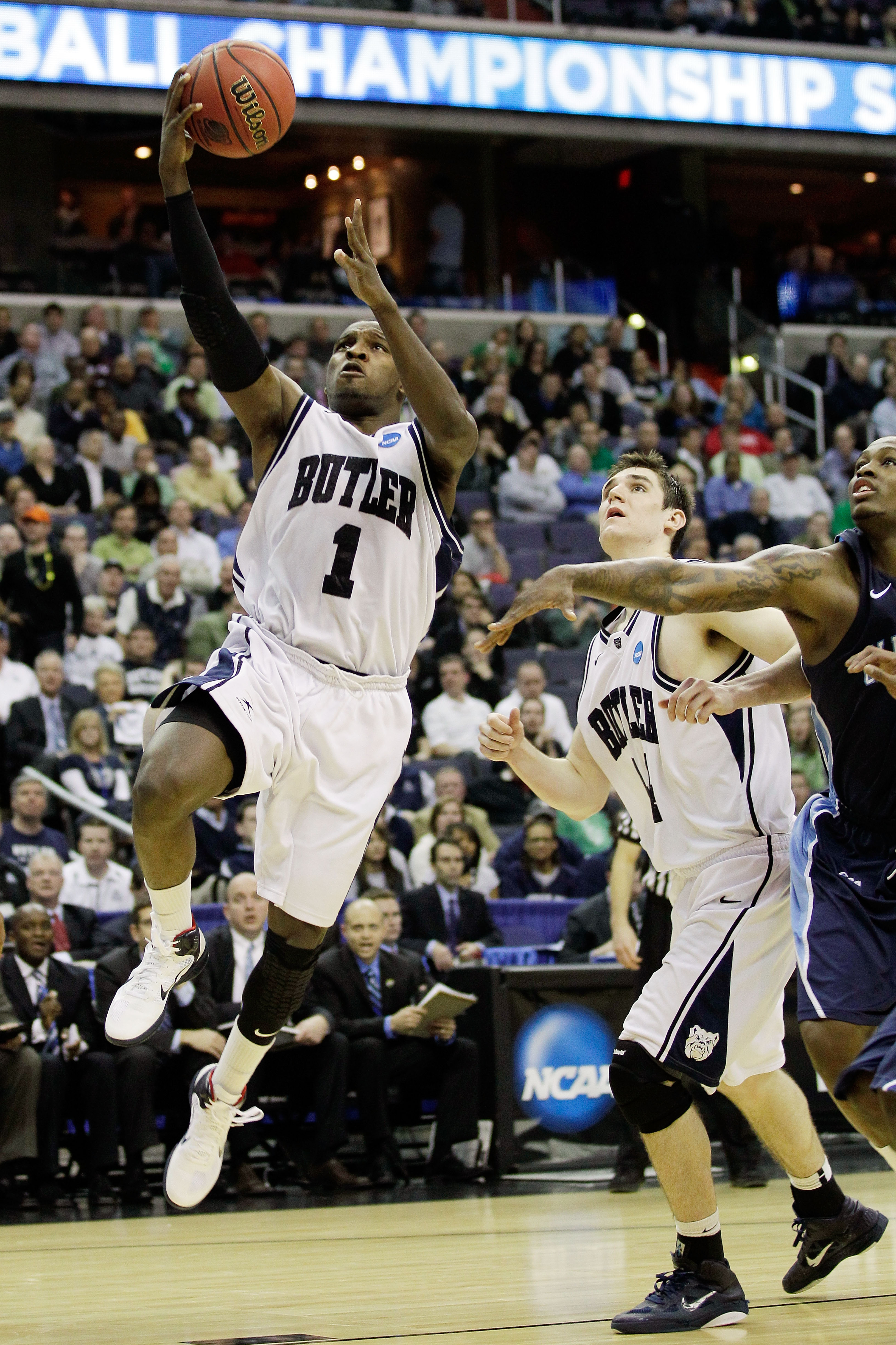 WASHINGTON - MARCH 17: Shelvin Mack #1 of the Butler Bulldogs puts in a layup against the Old Dominion Monarchs during the second round of the 2011 NCAA men's basketball tournament at the Verizon Center on March 17, 2011 in Washington, DC. (Photo by Rob