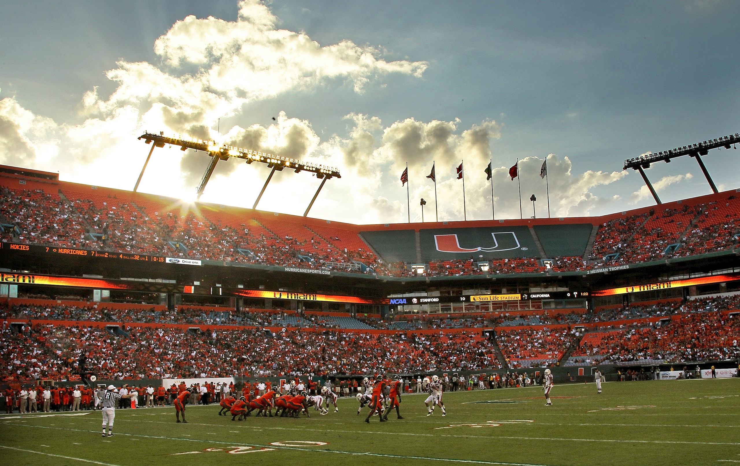 MIAMI - NOVEMBER 20: A general view of the Miami Hurricanes during a game against the Virginia Tech Hokies at Sun Life Stadium on November 20, 2010 in Miami, Florida.  (Photo by Mike Ehrmann/Getty Images)