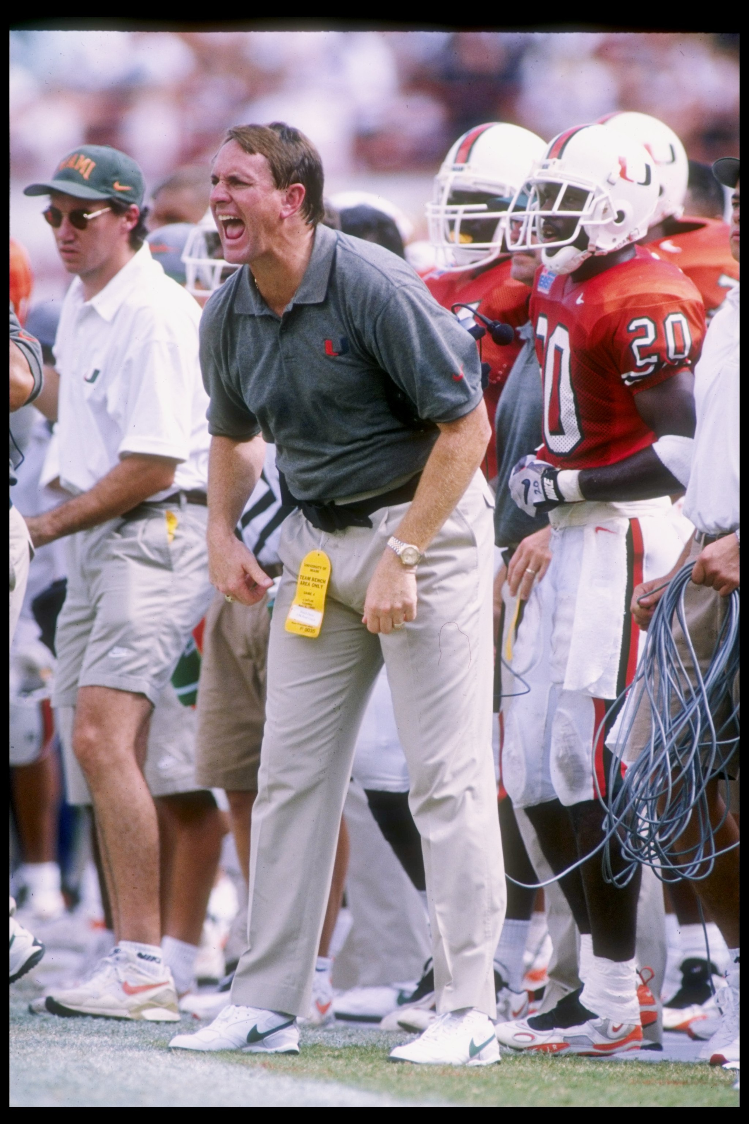 4 Nov 1995:  Coach Butch Davis of the Miami Hurricanes watches his players during a game against the Baylor Bears at the Orange Bowl in Miami, Florida.  Miami won the game 35-14. Mandatory Credit: Andy Lyons  /Allsport
