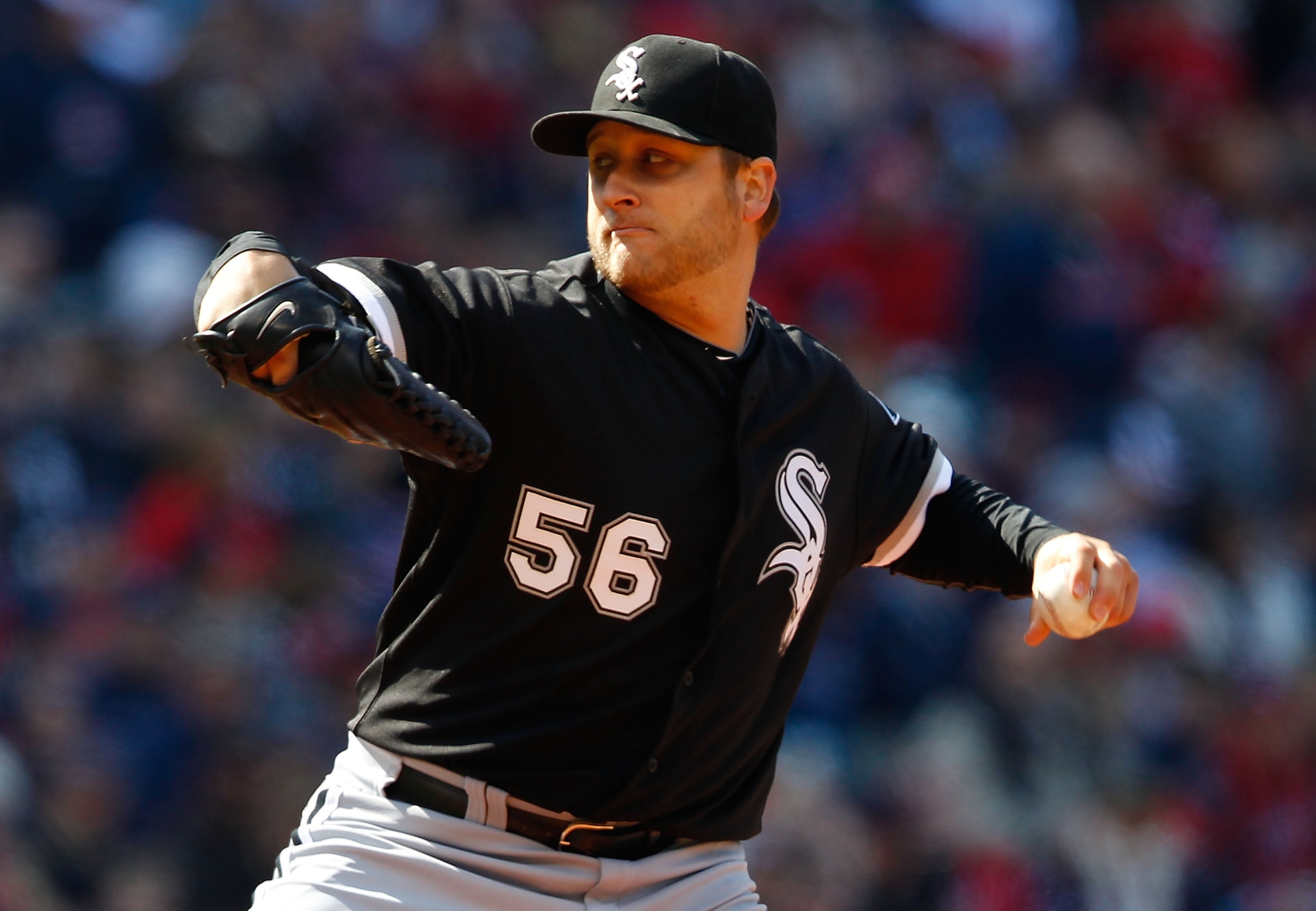 CLEVELAND - APRIL 01:  Mark Buehrle #56 of the Chicago White Sox pitches against  the Cleveland Indians during the Opening Day game on April 1, 2011 at Progressive Field in Cleveland, Ohio.  (Photo by Jared Wickerham/Getty Images)