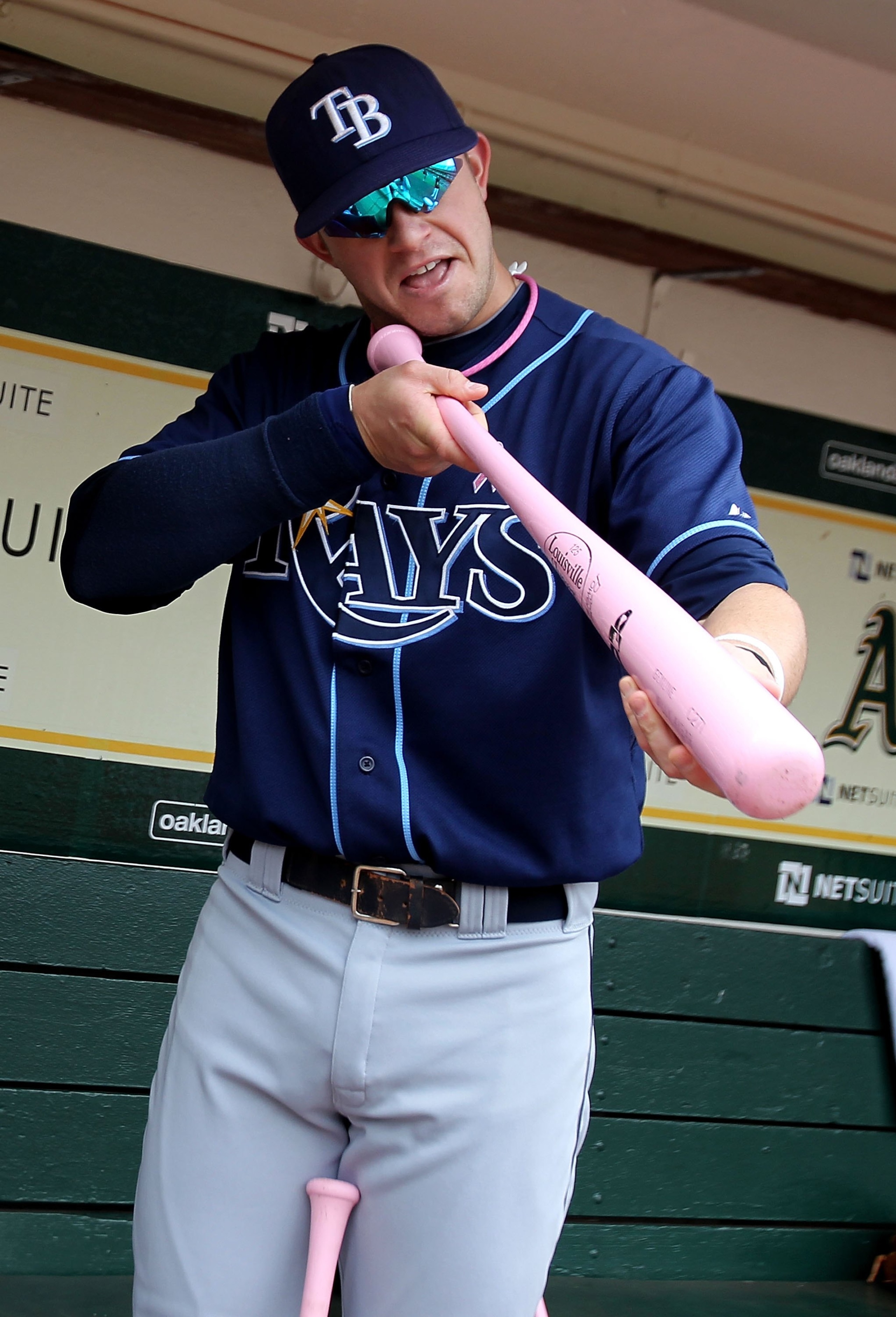 OAKLAND, CA - MAY 09:  Evan Longoria #3 of the Tampa Bay Rays warms up against the Oakland Athletics during an MLB game at the Oakland-Alameda County Coliseum on May 9, 2010 in Oakland, California.  (Photo by Jed Jacobsohn/Getty Images)