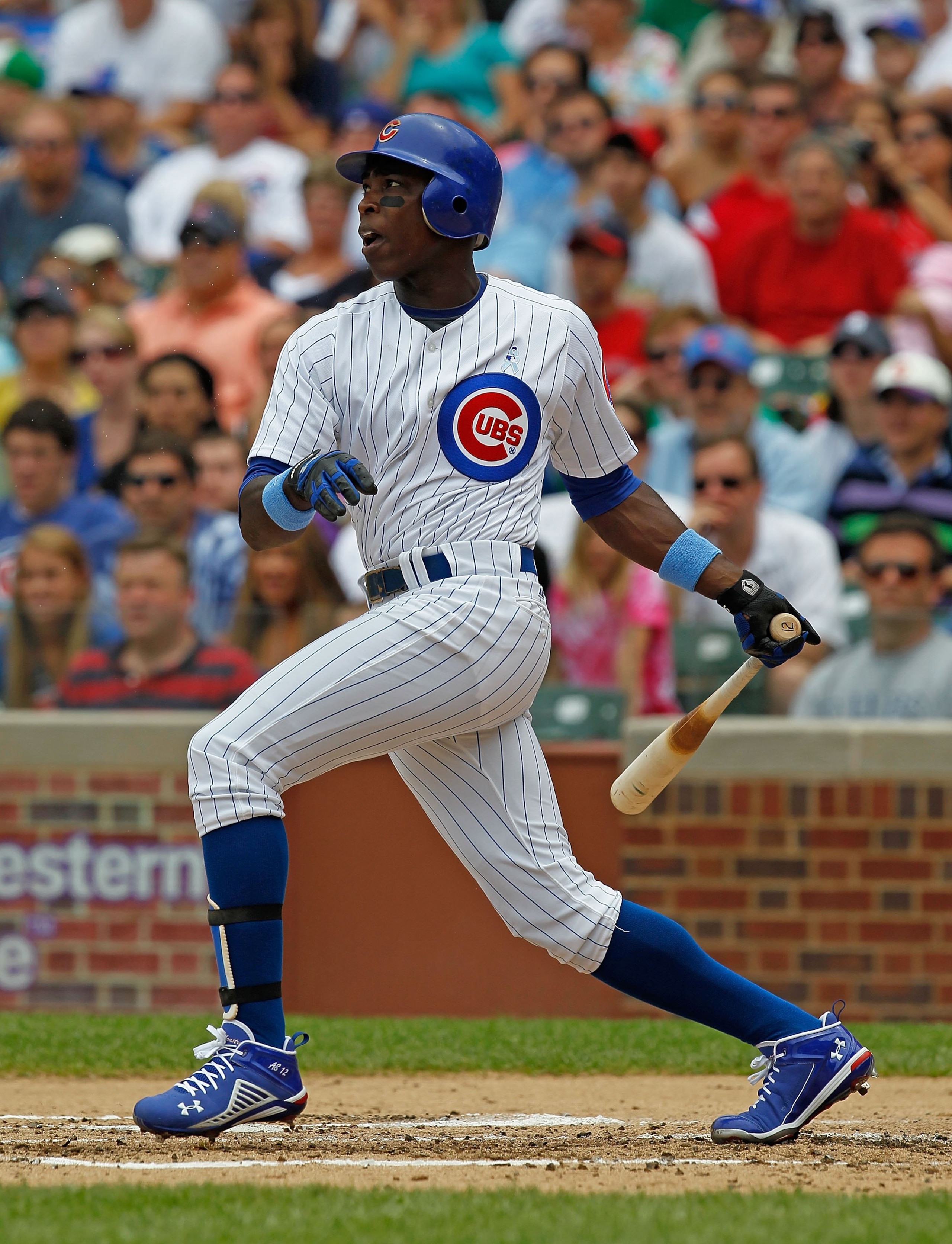 CHICAGO - JUNE 20: Alfonso Soriano #12 of the Chicago Cubs hits the ball against the Los Angeles Angels of Anaheim at Wrigley Field on June 20, 2010 in Chicago, Illinois. The Cubs defeated the Angels 12-1. (Photo by Jonathan Daniel/Getty Images)