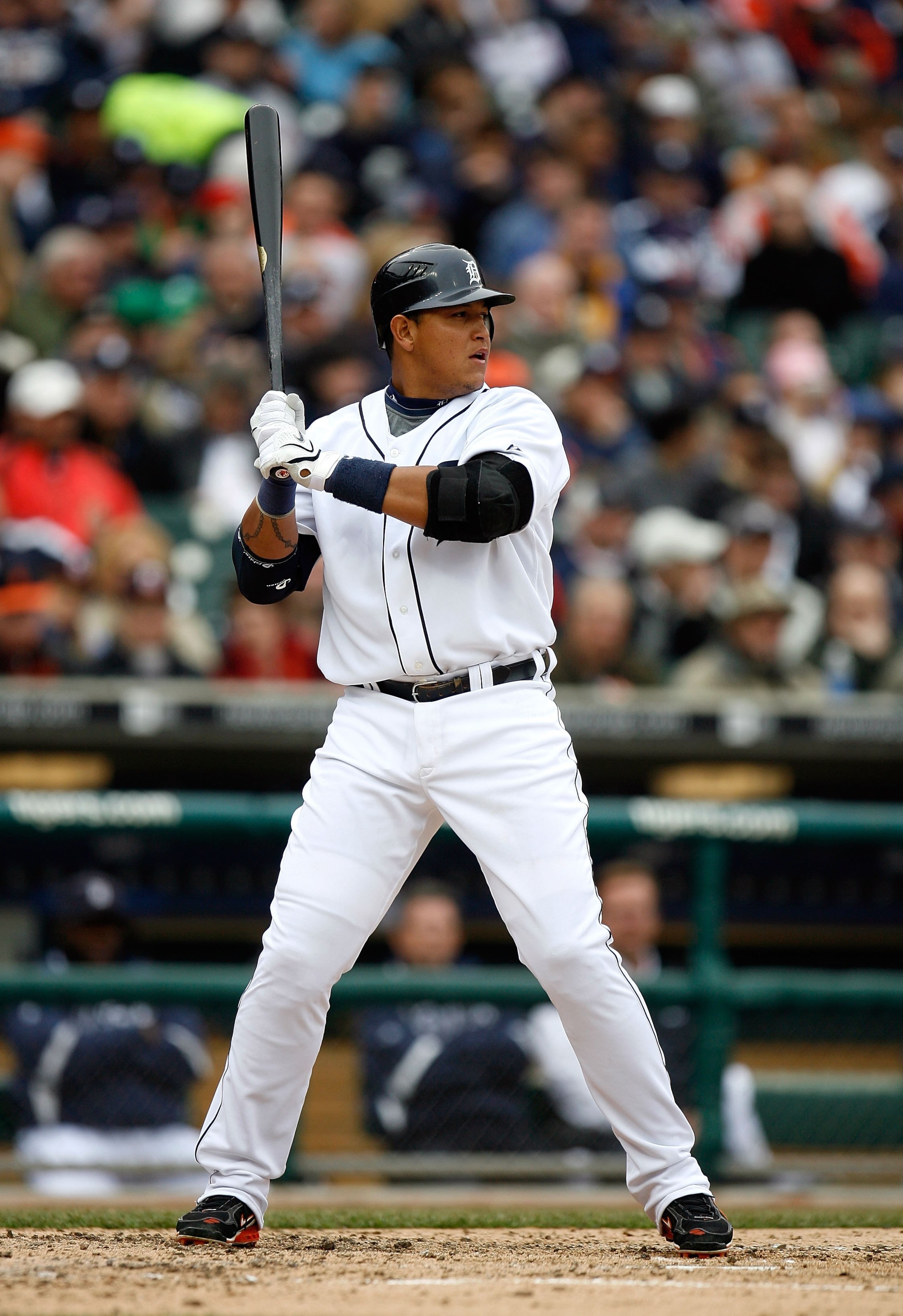 DETROIT - MARCH 31:  Miguel Cabrera #24 of the Detroit Tigers bats against the Kansas City Royals during their game on Opening Day on March 31, 2008 at Comerica Park in Detroit, Michigan. Royals won 5-4 in 11 innings.  (Photo by Gregory Shamus/Getty Image