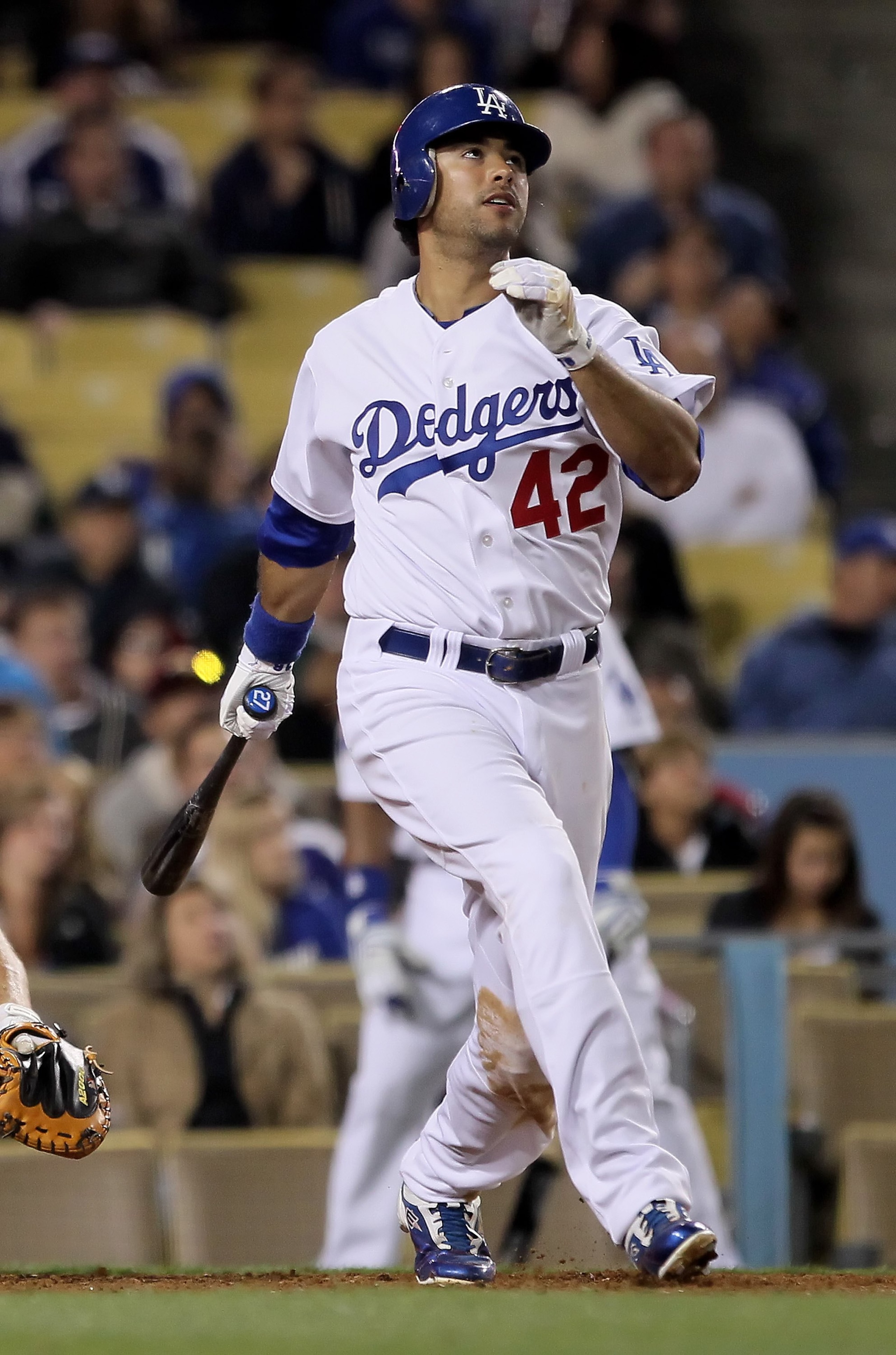 LOS ANGELES, CA - APRIL 15:  Andre Ethier of the Los Angeles Dodgers bats against the Arizona Diamondbacks at Dodger Stadium on April 15, 2010 in Los Angeles, California.  (Photo by Jeff Gross/Getty Images)
