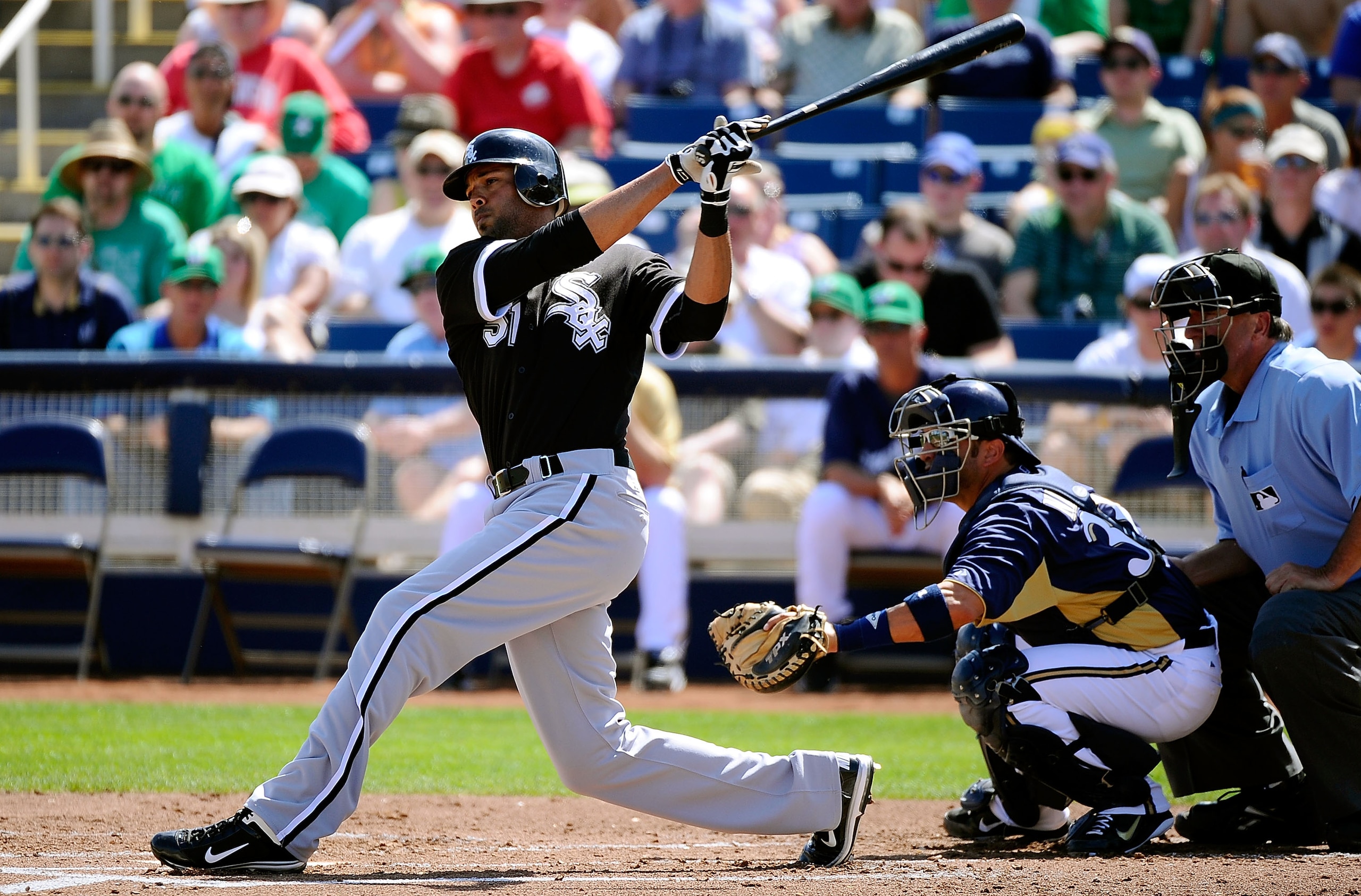 PHOENIX, AZ - MARCH 17:  Alex Rios #51 of the Chicago White Sox plays against the Milwaukee Brewers during the spring training game at Maryvale Baseball Park on March 17, 2011 in Phoenix, Arizona.  (Photo by Kevork Djansezian/Getty Images)