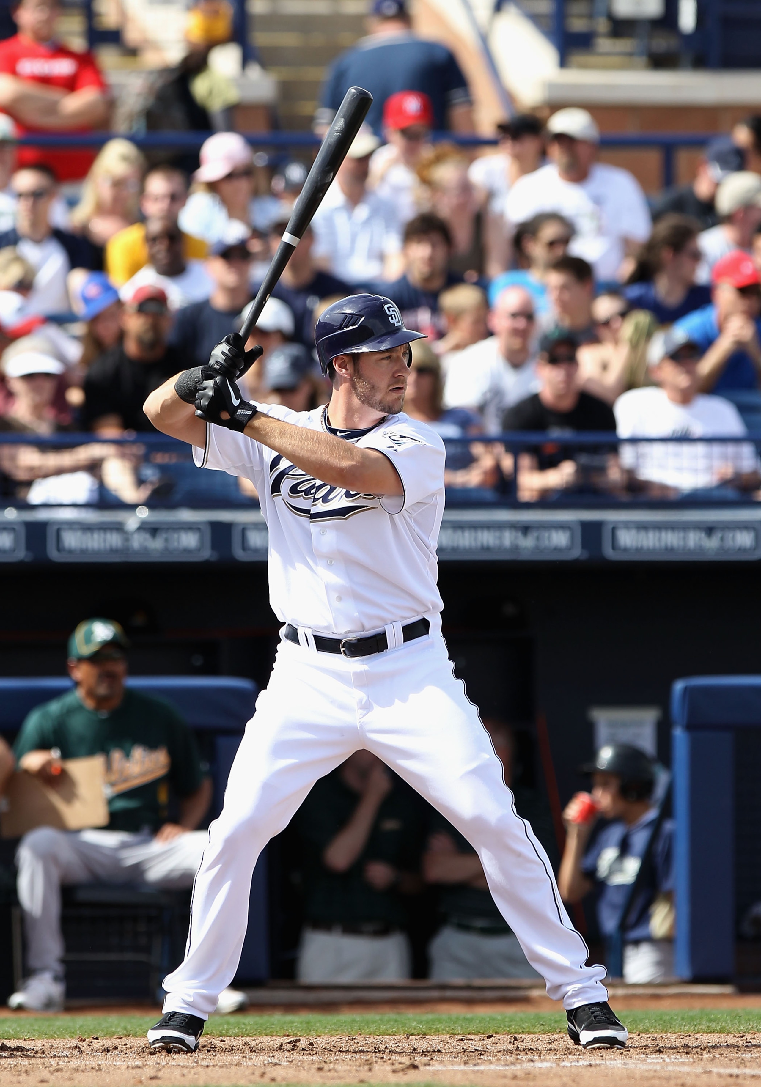 PEORIA, AZ - MARCH 06:  Ryan Ludwick #47 of the San Diego Padres bats against the Oakland Athletics during the spring training game at Peoria Stadium on March 6, 2011 in Peoria, Arizona.  (Photo by Christian Petersen/Getty Images)