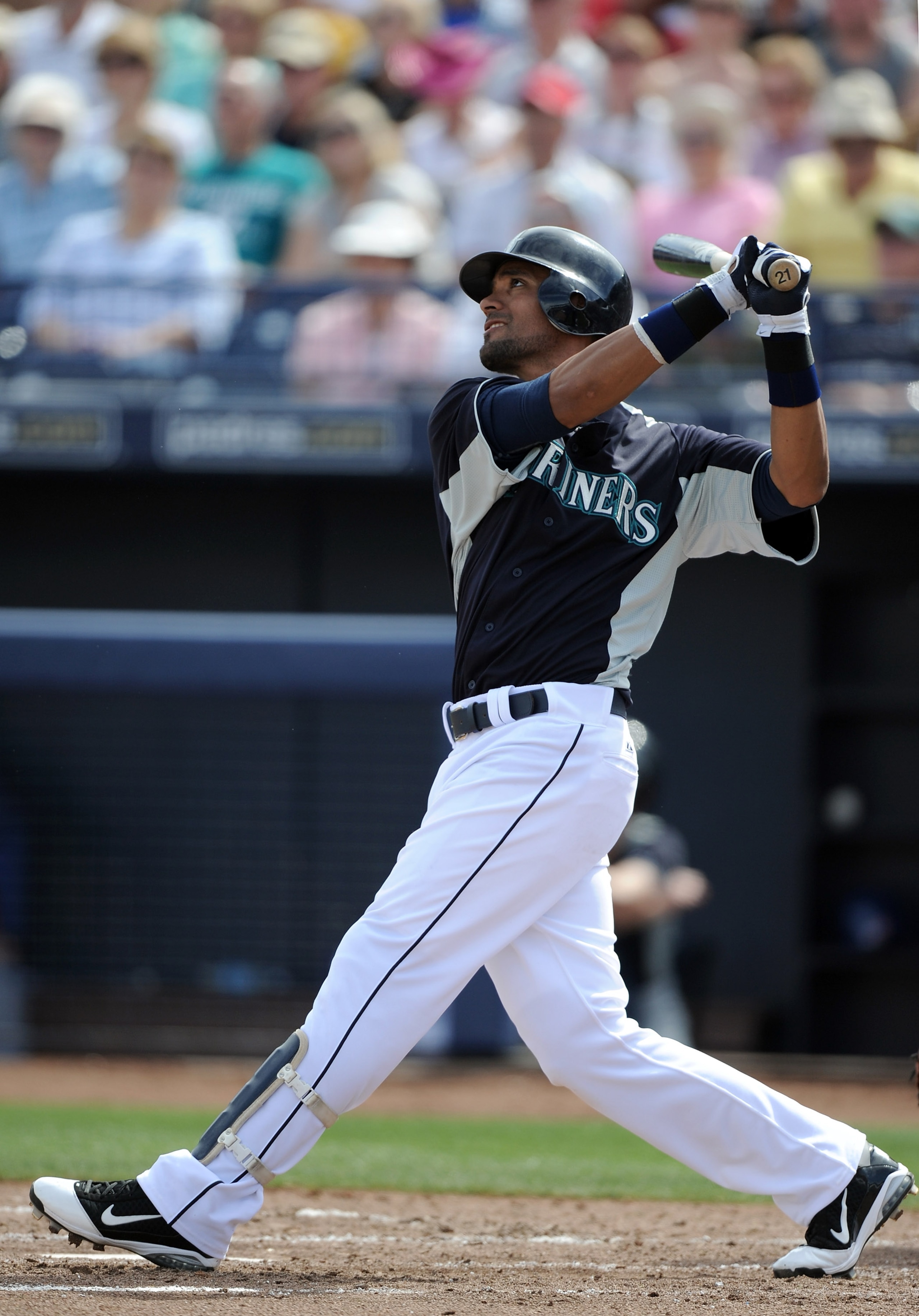 PEORIA, AZ - MARCH 01:  Franklin Gutierrez #21 of the Seattle Mariners at bat against the Texas Rangers during spring training at Peoria Stadium on March 1, 2011 in Peoria, Arizona.  (Photo by Harry How/Getty Images)