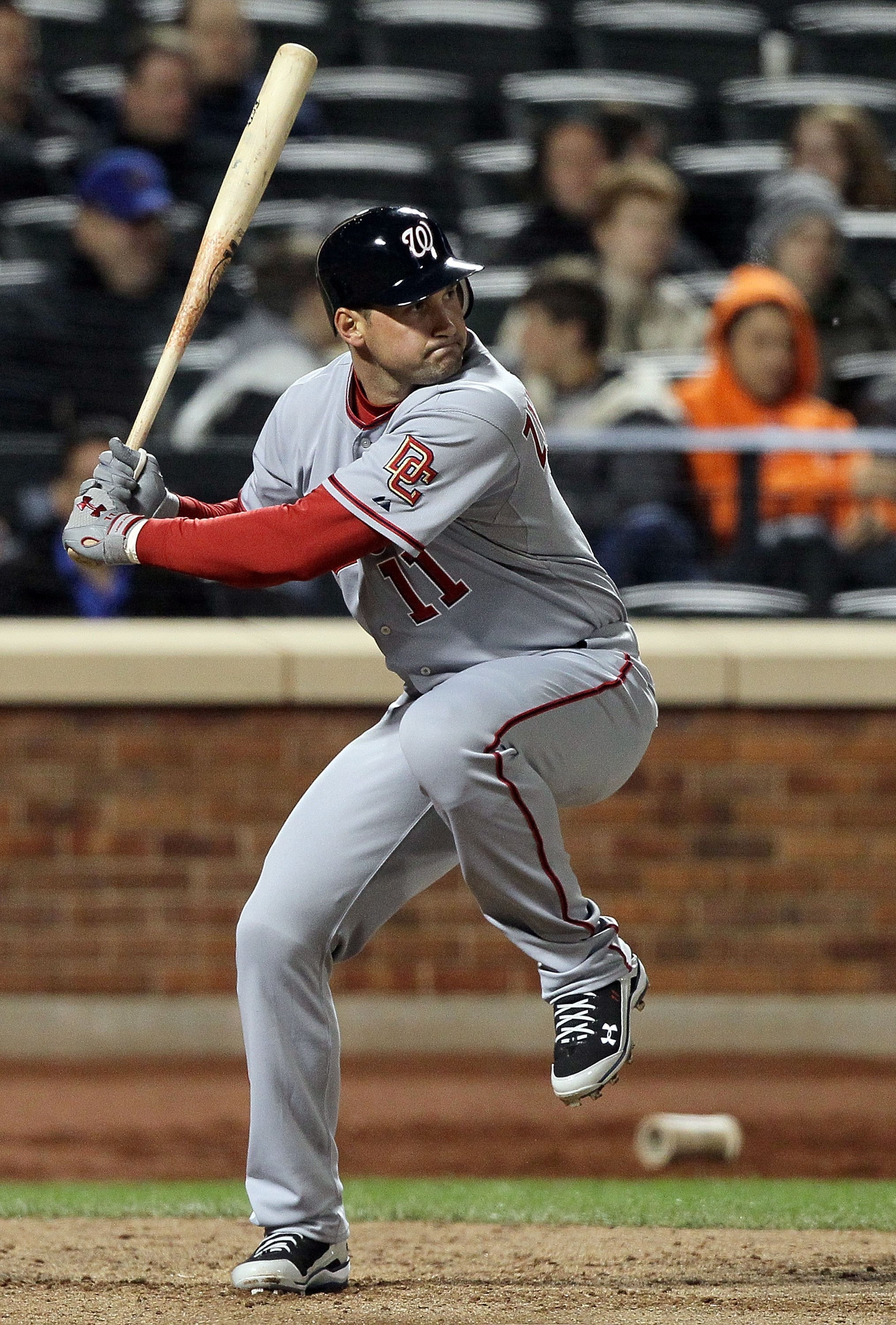 NEW YORK - MAY 10:  Ryan Zimmerman #11 of the Washington Nationals bats against the New York Mets on May 10, 2010 at Citi Field in the Flushing neighborhood of the Queens borough of New York City.  (Photo by Jim McIsaac/Getty Images)