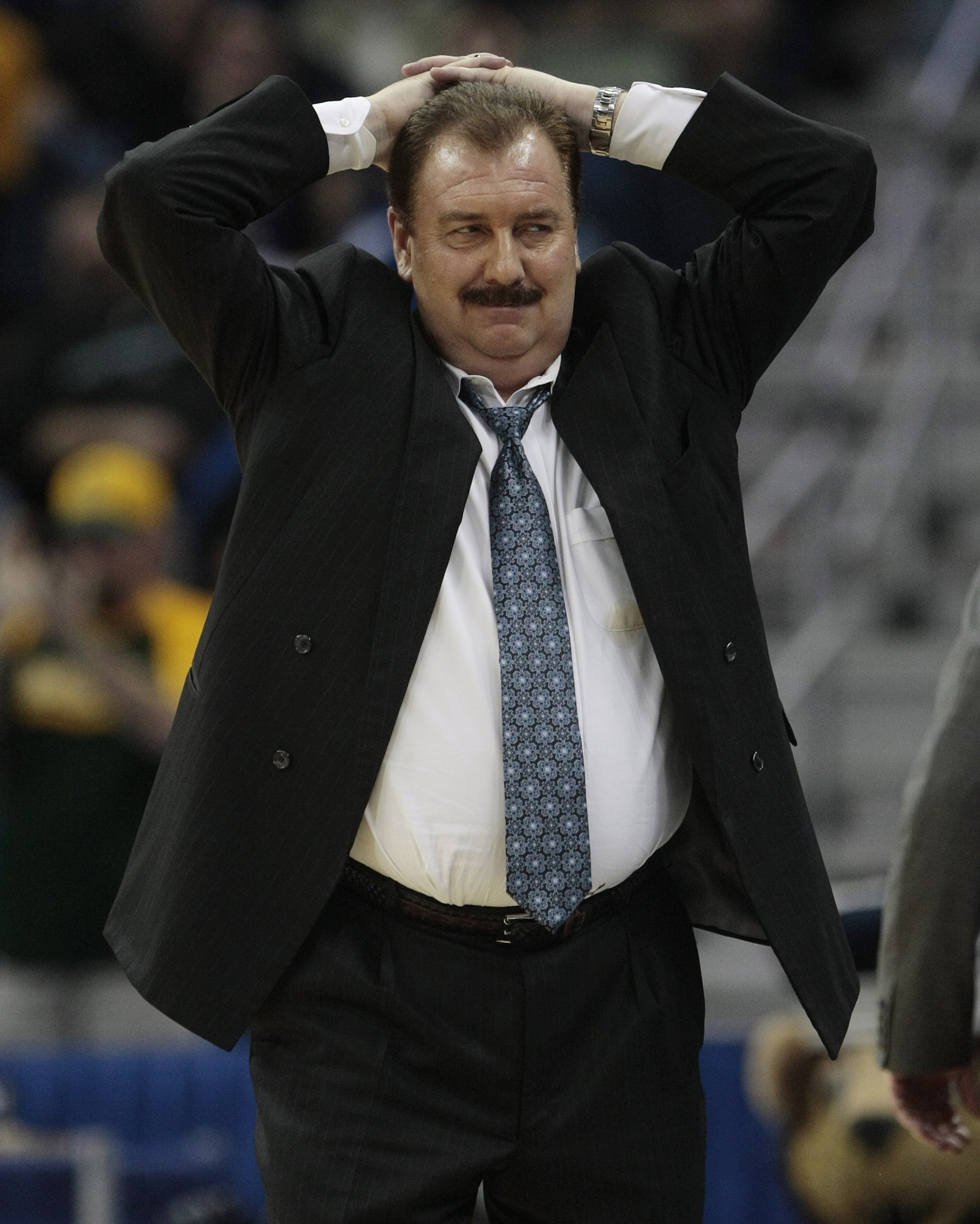 NEW ORLEANS - MARCH 20:  Coach Blaine Taylor of the Old Dominion Monarchs reacts during the second round of the 2010 NCAA men's basketball tournament game against the Baylor Bears at the New Orleans Arena on March 20, 2010 in New Orleans, Louisiana.  (Pho