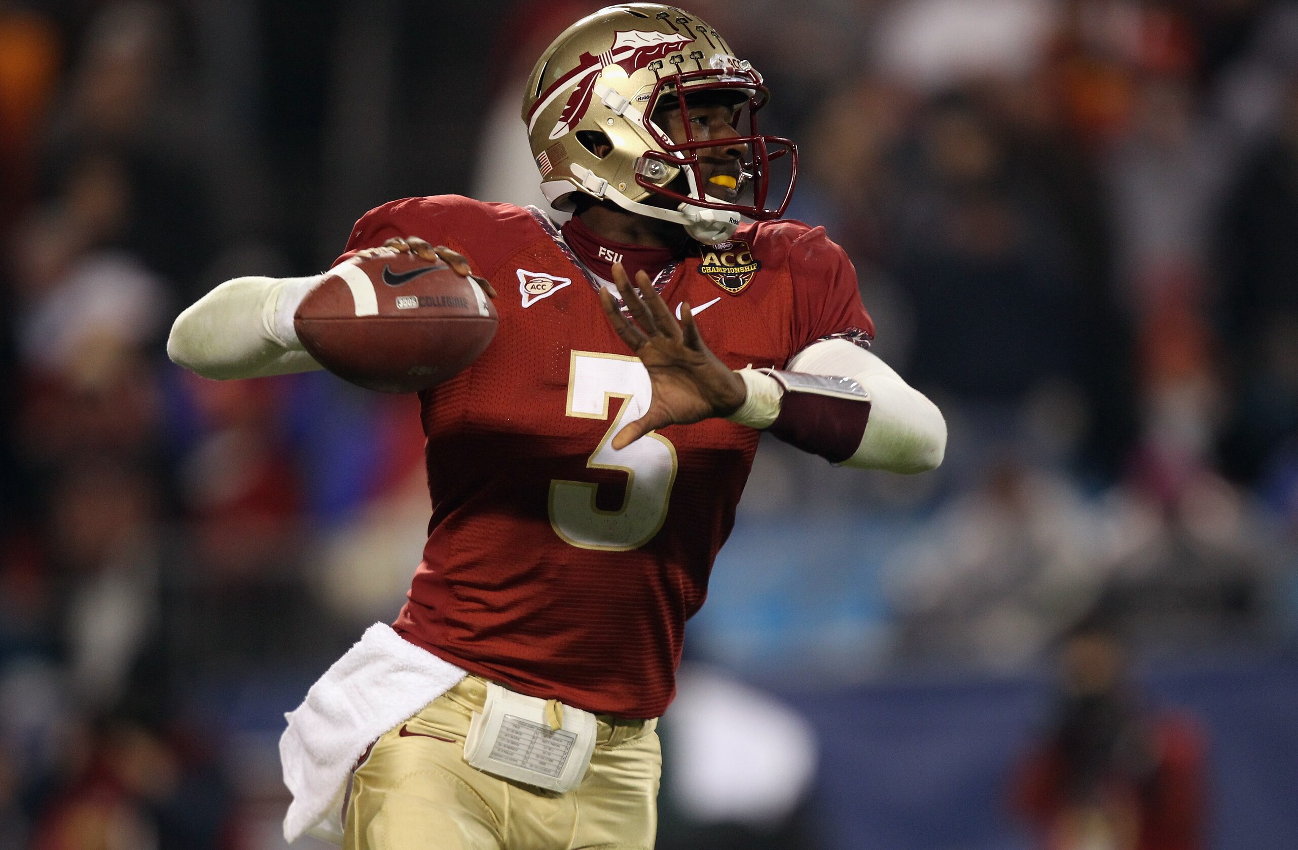 CHARLOTTE, NC - DECEMBER 04: EJ Manuel #3 of the Florida State Seminoles drops back to pass against the Virginia Tech Hokies during their game at Bank of America Stadium on December 4, 2010 in Charlotte, North Carolina. (Photo by Streeter Lecka/Getty Im CHARLOTTE, NC - DECEMBER 04: EJ Manuel #3 of the Florida State Seminoles drops back to pass against the Virginia Tech Hokies during their game at Bank of America Stadium on December 4, 2010 in Charlotte, North Carolina. (Photo by Streeter Lecka/Getty Im