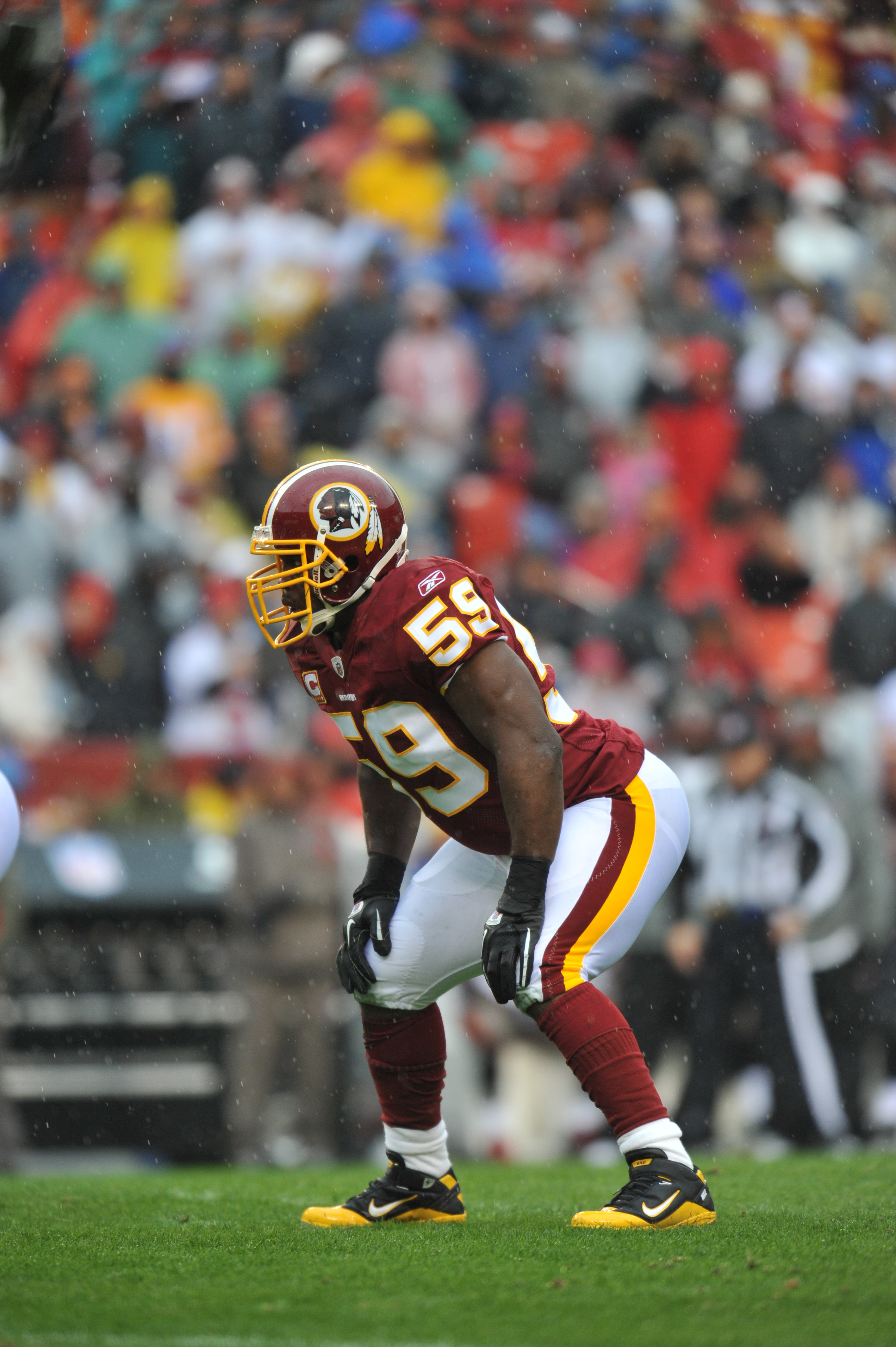 Washington Redskins' tight end Chris Cooley is seen on the sidelines  against the Green Bay Packers at FedEx Field in Landover, Maryland on  October 10, 2010. The Redskins went on to defeat