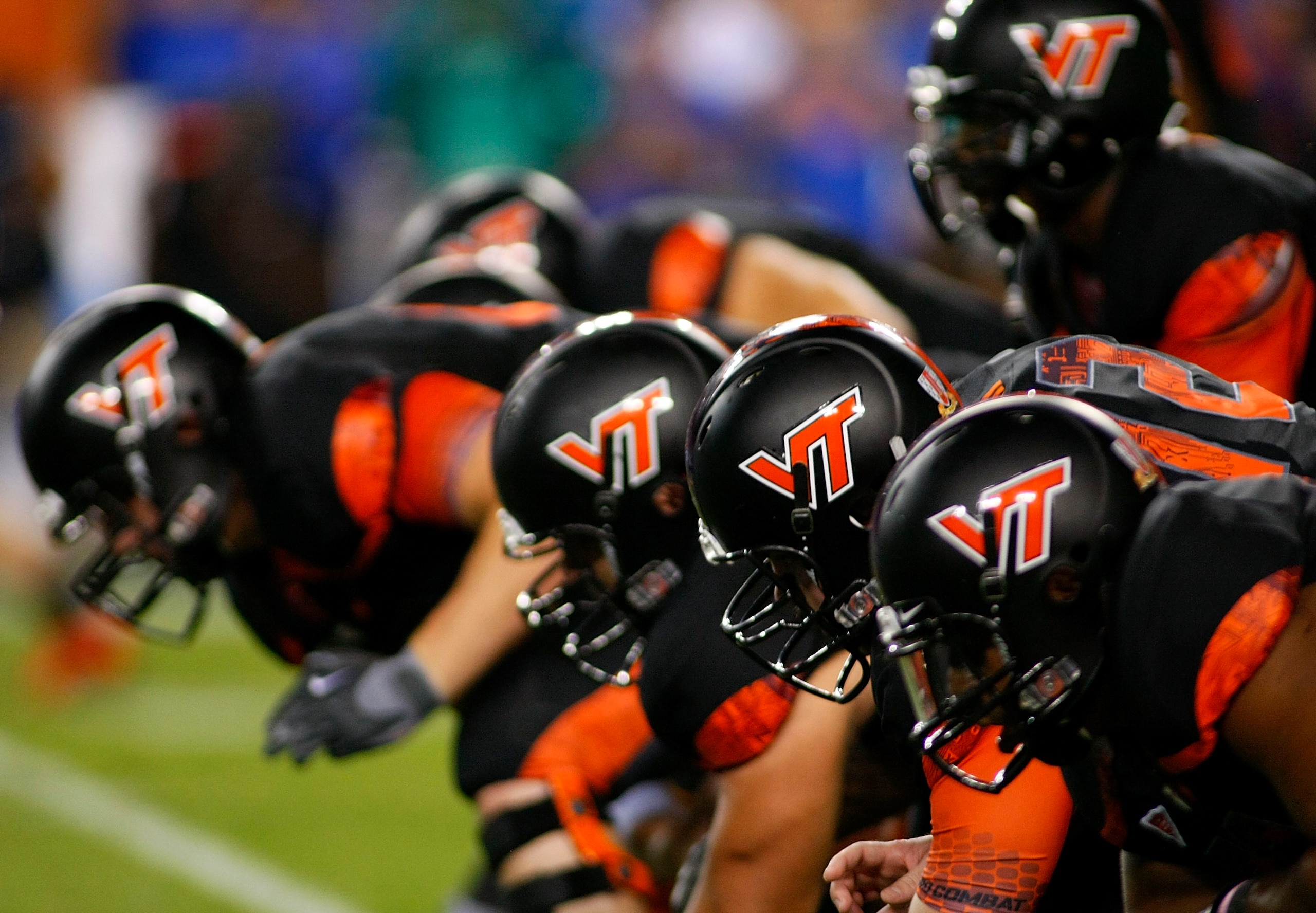 LANDOVER, MD - SEPTEMBER 06: Virginia Tech Hokies players line up against the Boise State Broncos at FedExField on September 6, 2010 in Landover, Maryland. (Photo by Geoff Burke/Getty Images) LANDOVER, MD - SEPTEMBER 06: Virginia Tech Hokies players line up against the Boise State Broncos at FedExField on September 6, 2010 in Landover, Maryland. (Photo by Geoff Burke/Getty Images)