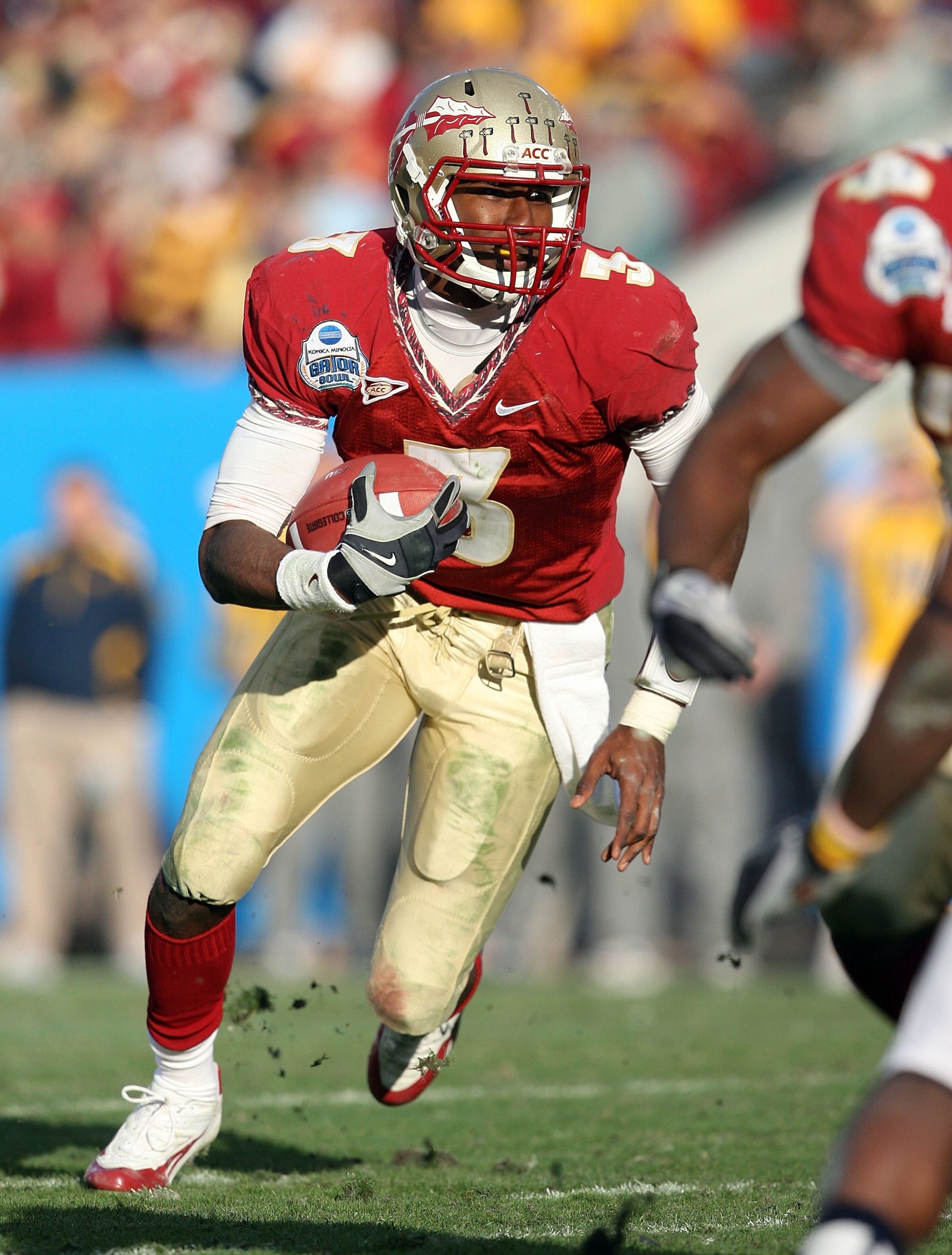 JACKSONVILLE, FL - JANUARY 01: Quarterback E.J. Manuel #3 of the Florida State Seminoles scrambles against the West Virginia Mountaineers during the Konica Minolta Gator Bowl on January 1, 2010 at Jacksonville Municipal Stadium in Jacksonville, Florida. JACKSONVILLE, FL - JANUARY 01: Quarterback E.J. Manuel #3 of the Florida State Seminoles scrambles against the West Virginia Mountaineers during the Konica Minolta Gator Bowl on January 1, 2010 at Jacksonville Municipal Stadium in Jacksonville, Florida.