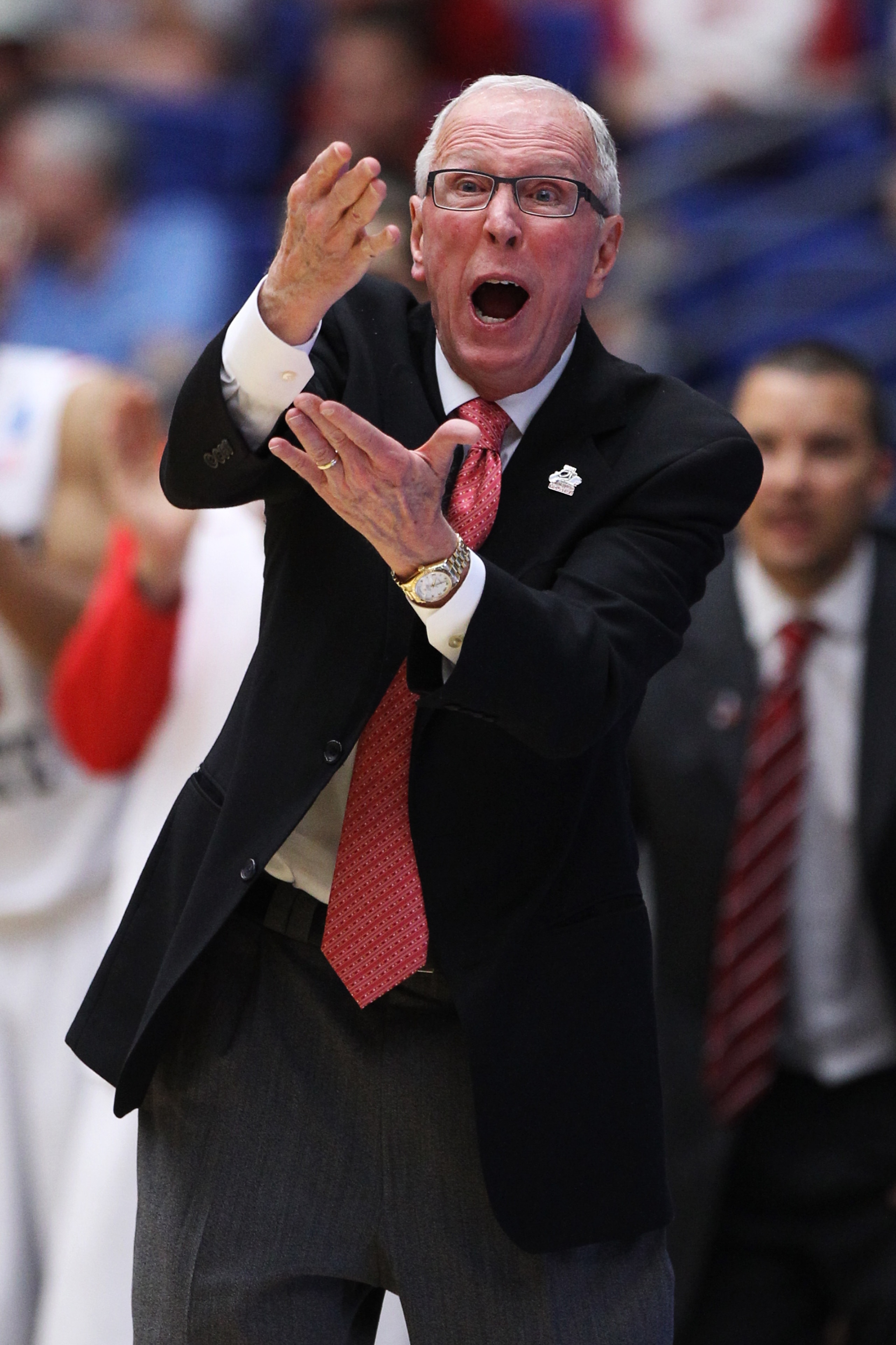 TUCSON, AZ - MARCH 19:  Head coach Steve Fisher of the San Diego State Aztecs yells to his team during their game against the Temple Owls during the third round of the 2011 NCAA men's basketball tournament at McKale Center on March 19, 2011 in Tucson, Ari