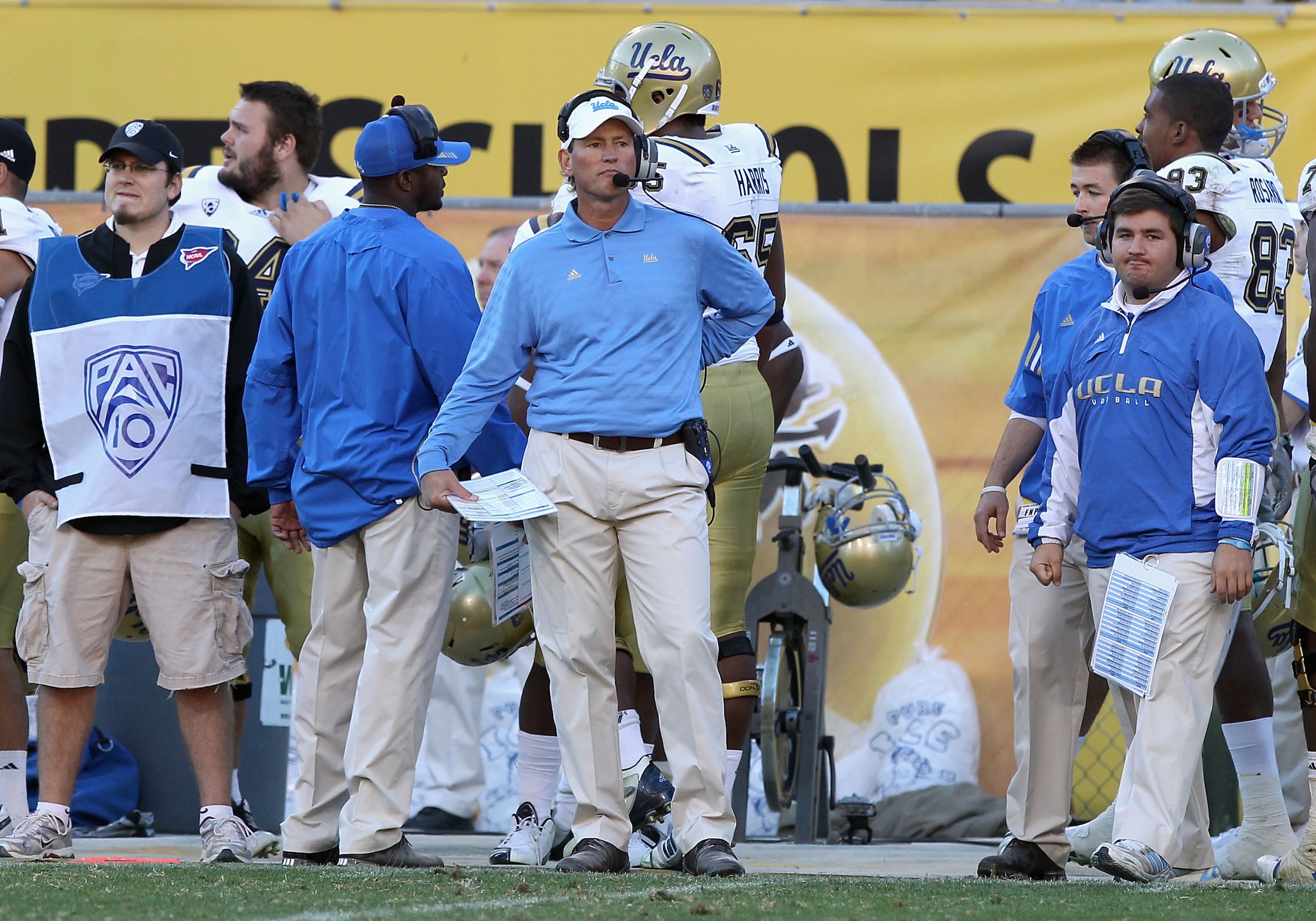 TEMPE, AZ - NOVEMBER 26:  Head coach Rick Neuheisel of the UCLA Bruins during the college football game against the Arizona State Sun Devils at Sun Devil Stadium on November 26, 2010 in Tempe, Arizona.  The Sun Devils defeated the Bruins 55-34.  (Photo by