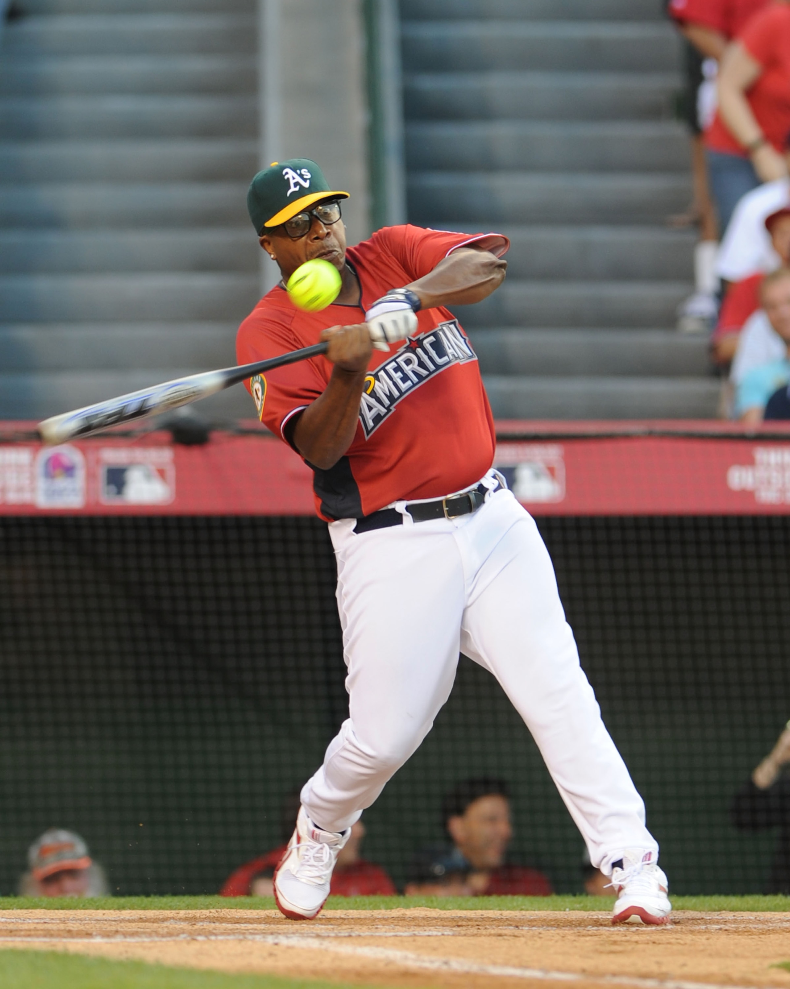 ANAHEIM, CA - JULY 11:  Rapper MC Hammer at bat during the MLB All Star Game Celebrity Softball Game at Angels Stadium of Anaheim on July 11, 2010 in Anaheim, California.  (Photo by Michael Buckner/Getty Images)