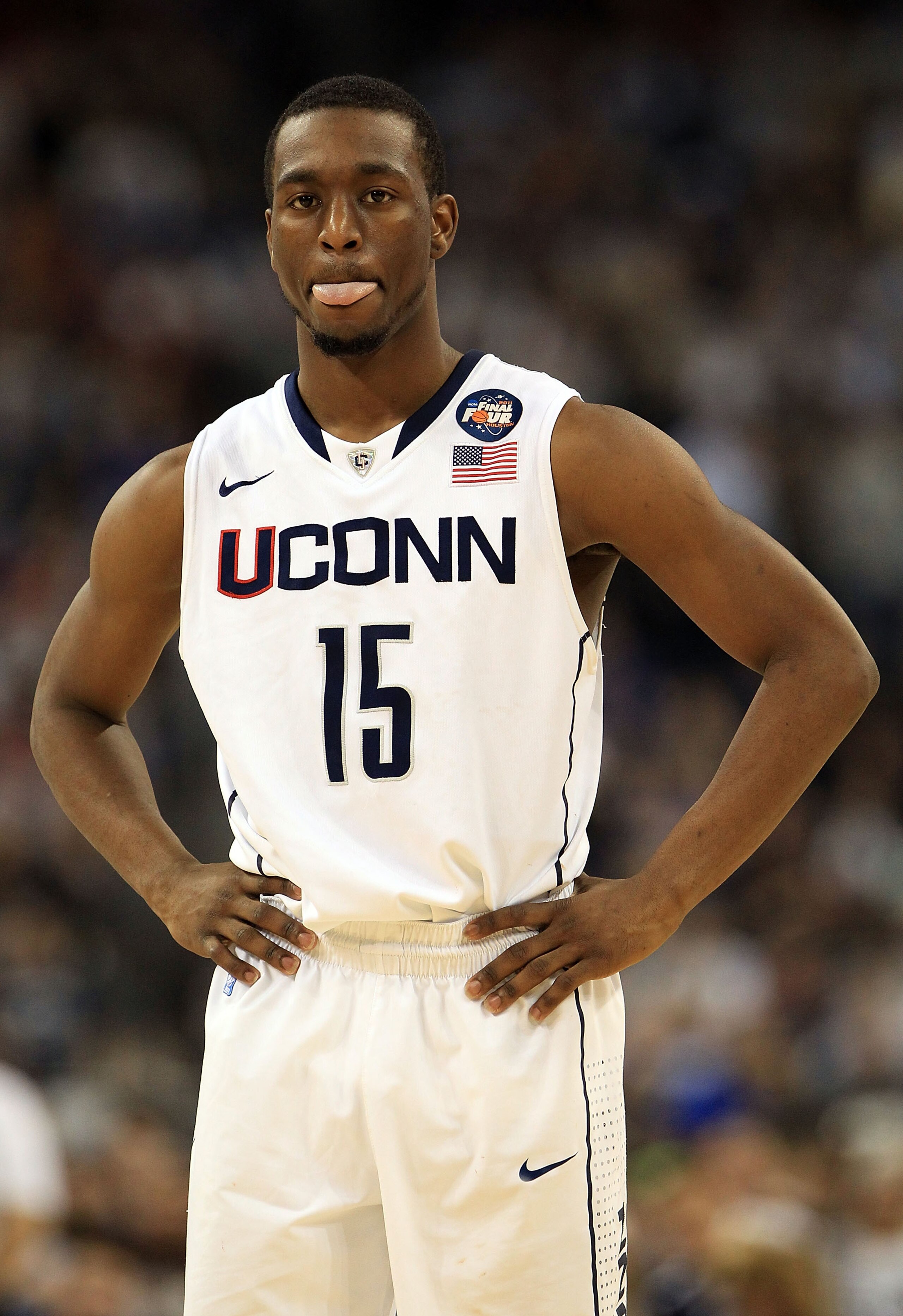 HOUSTON, TX - APRIL 04:  Kemba Walker #15 of the Connecticut Huskies looks on against the Butler Bulldogs during the National Championship Game of the 2011 NCAA Division I Men's Basketball Tournament at Reliant Stadium on April 4, 2011 in Houston, Texas.