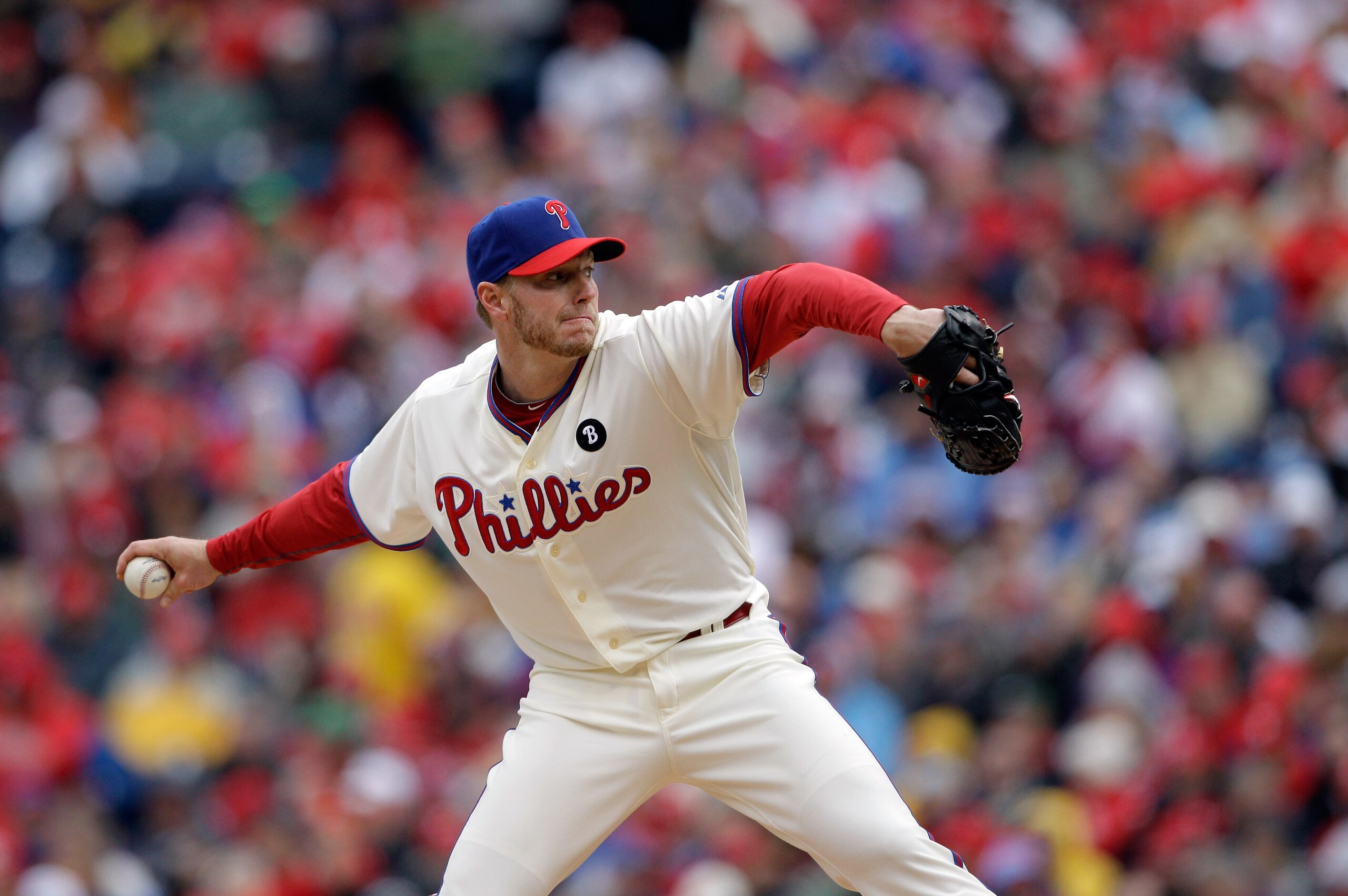 PHILADELPHIA, PA - APRIL 01:  Starting pitcher Roy Halladay #34 of the Philadelphia Phillies delivers to a Houston Astros batter during the second inningof opening day at Citizens Bank Park on April 1, 2011 in Philadelphia, Pennsylvania.  (Photo by Rob Ca
