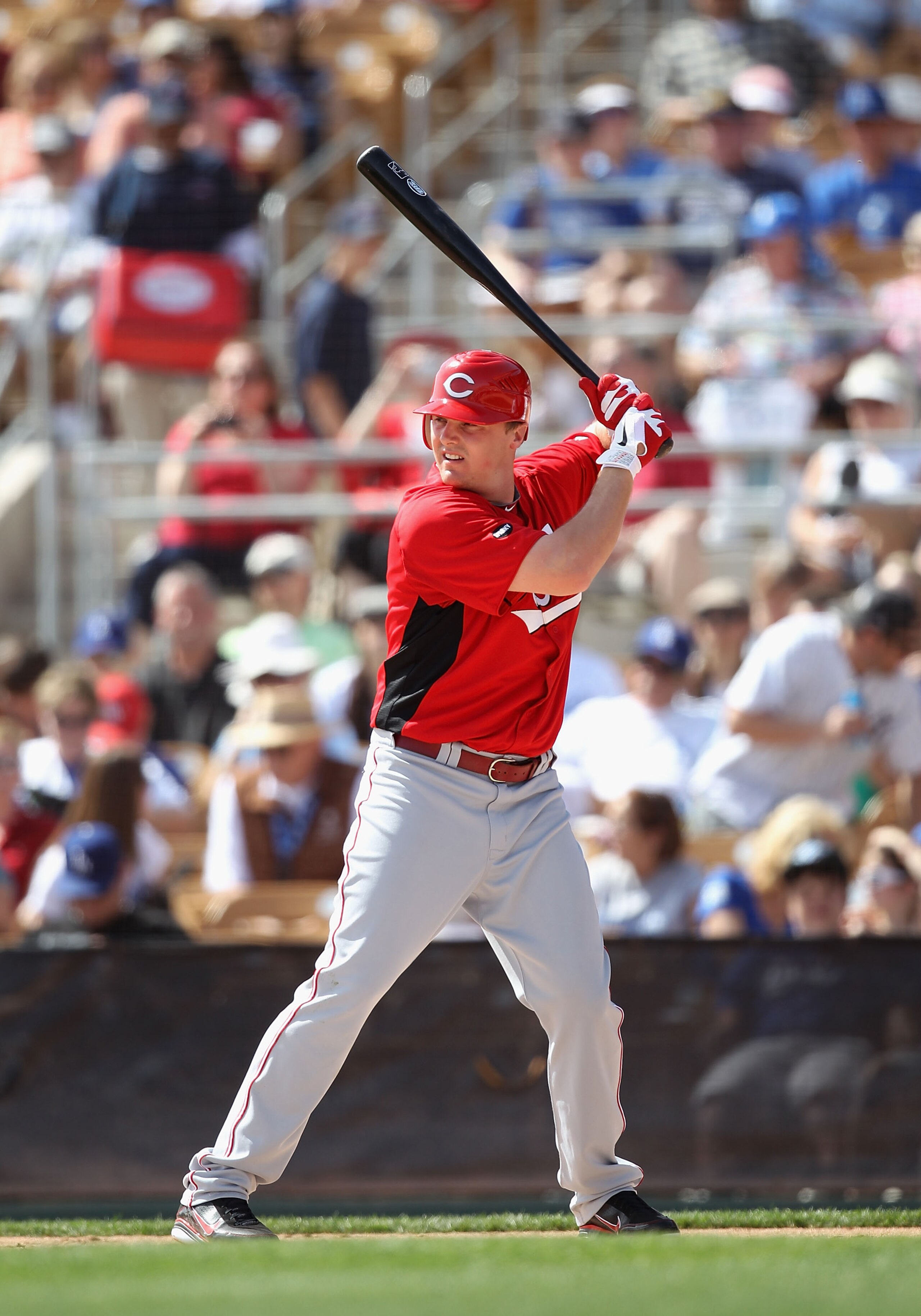 GLENDALE, AZ - MARCH 05:  Jay Bruce #32 of the Cincinnati Reds bats against the Los Angeles Dodgers during the spring training game at Camelback Ranch on March 5, 2011 in Glendale, Arizona.  (Photo by Christian Petersen/Getty Images)
