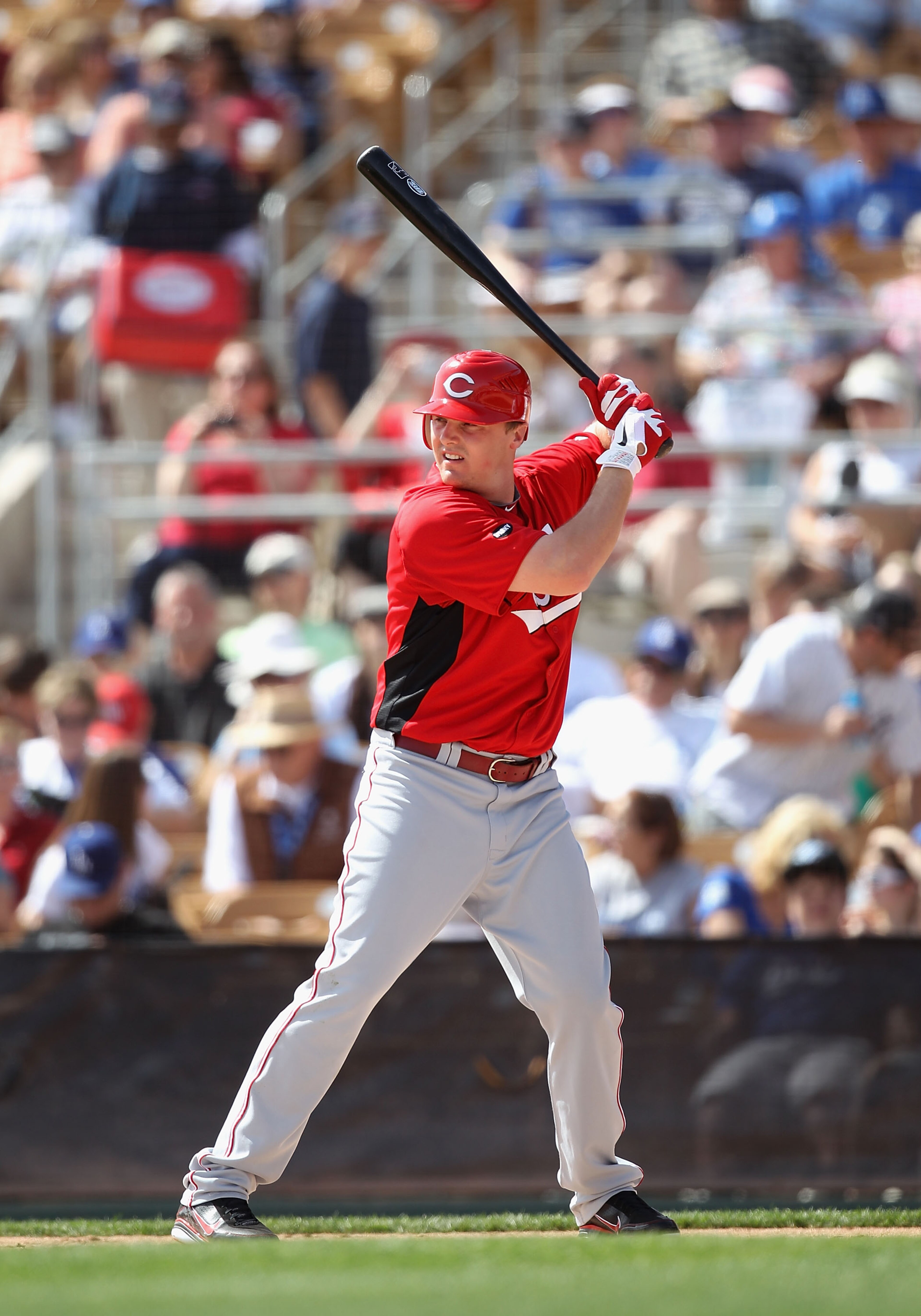 GLENDALE, AZ - MARCH 05:  Jay Bruce #32 of the Cincinnati Reds bats against the Los Angeles Dodgers during the spring training game at Camelback Ranch on March 5, 2011 in Glendale, Arizona.  (Photo by Christian Petersen/Getty Images)