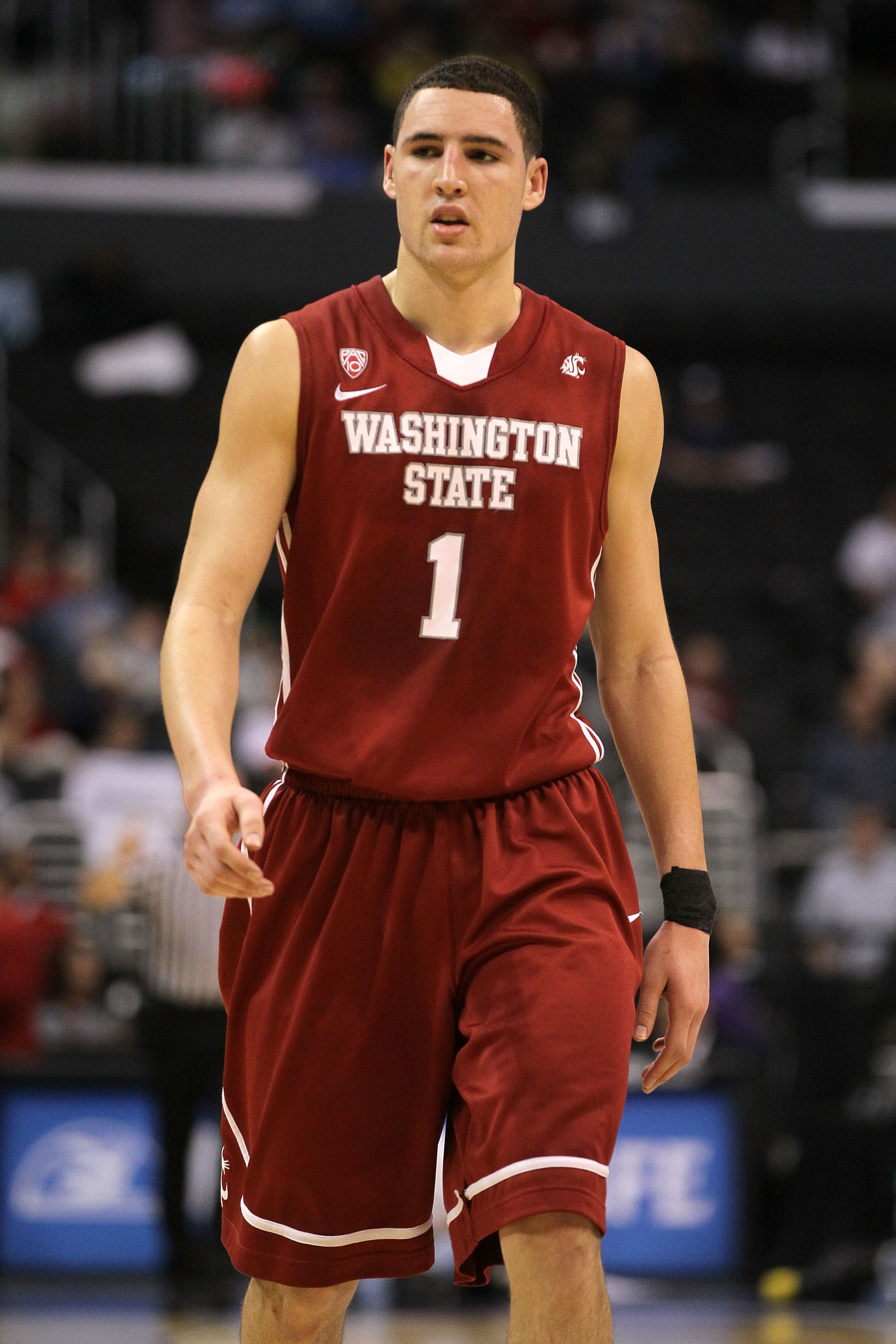LOS ANGELES, CA - MARCH 10:  Klay Thompson #1 of the Washington State Cougars looks on in the second half against the Washington Huskies in the quarterfinals of the 2011 Pacific Life Pac-10 Men's Basketball Tournament at Staples Center on March 10, 2011 i