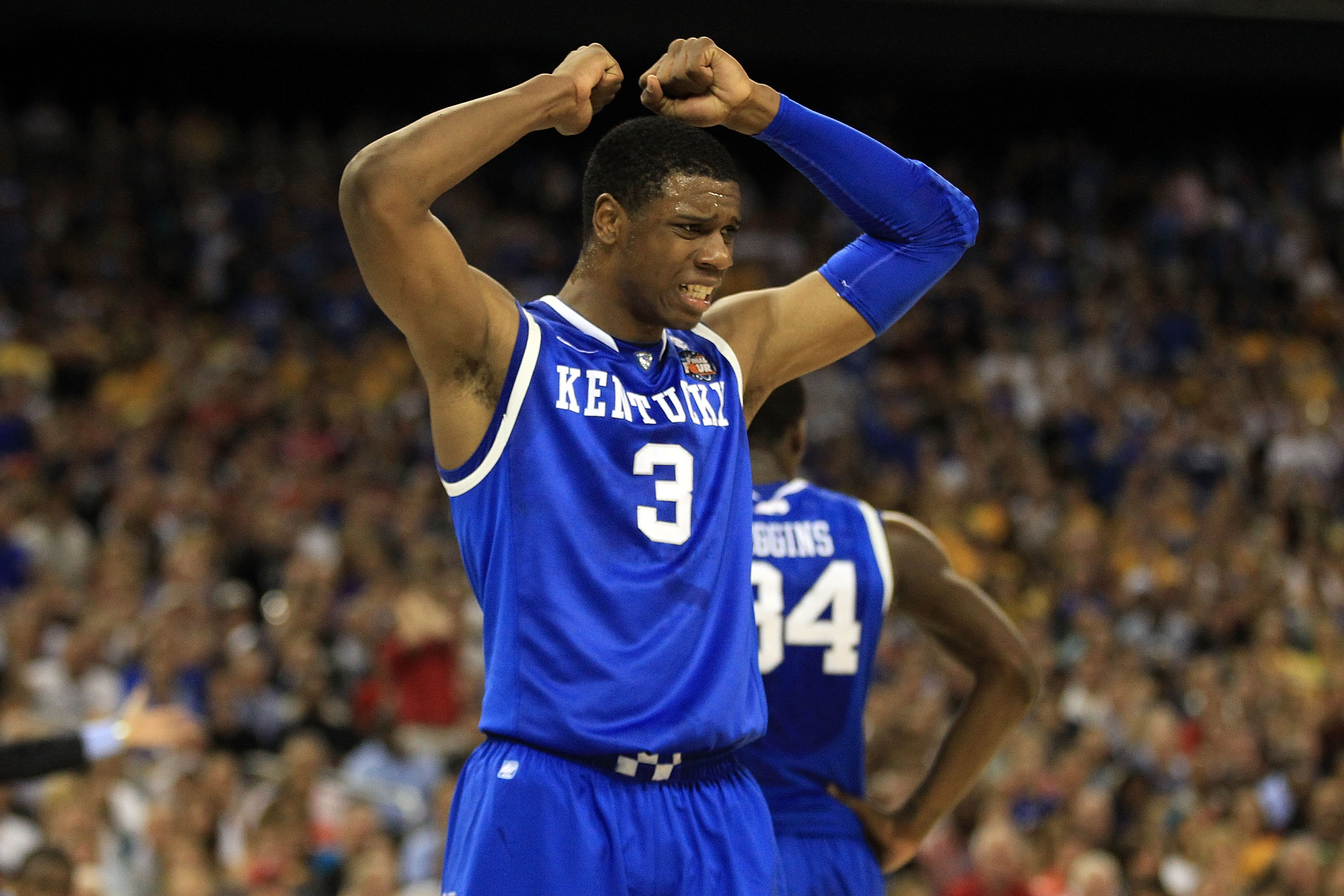 HOUSTON, TX - APRIL 02:  Terrence Jones #3 of the Kentucky Wildcats reacts after a play against the Connecticut Huskies during the National Semifinal game of the 2011 NCAA Division I Men's Basketball Championship at Reliant Stadium on April 2, 2011 in Hou