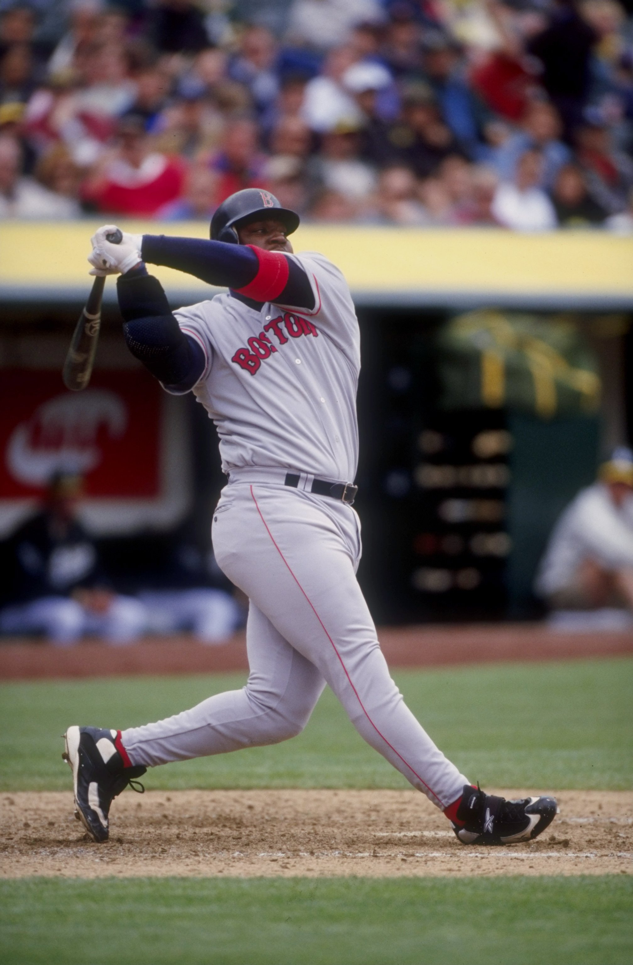 2 Apr 1998:  Infielder Mo Vaughn of the Boston Red Sox in action against the Oakland A''s during a game at the Oakland Coliseum in Oakland, California.  The Red Sox defeated the A''s 6-3. Mandatory Credit: Otto Greule  /Allsport