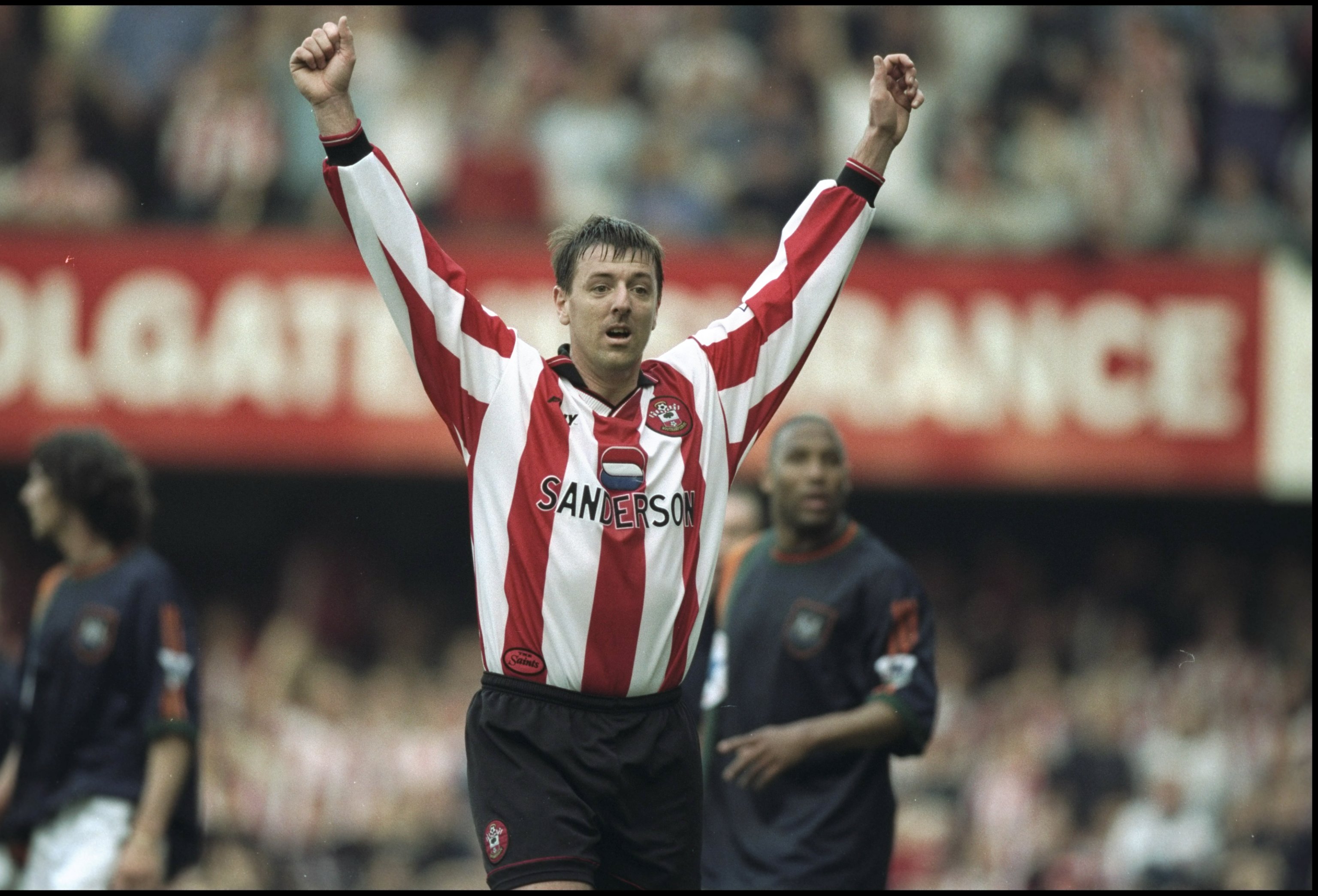 28 Mar 1998:  Matt Le Tissier of Southampton celebrates during the FA Carling Premiership match against Newcastle United at the Dell in Southampton, England. Southampton won 2-1. \ Mandatory Credit: Phil Cole /Allsport