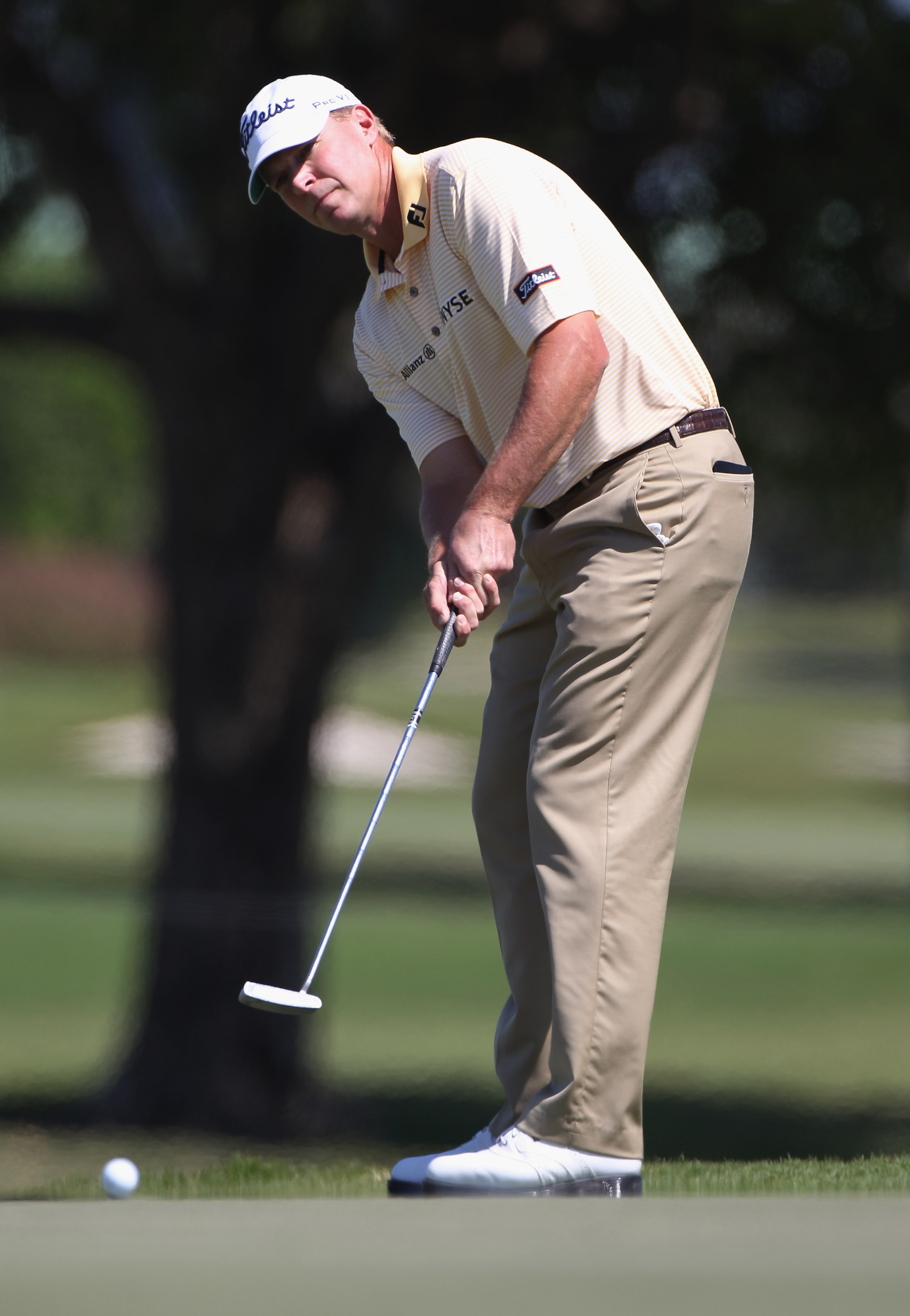 DORAL, FL - MARCH 13:  Steve Stricker hits a putt during the final round of the 2011 WGC- Cadillac Championship at the TPC Blue Monster at the Doral Golf Resort and Spa on March 13, 2011 in Doral, Florida.  (Photo by Sam Greenwood/Getty Images)