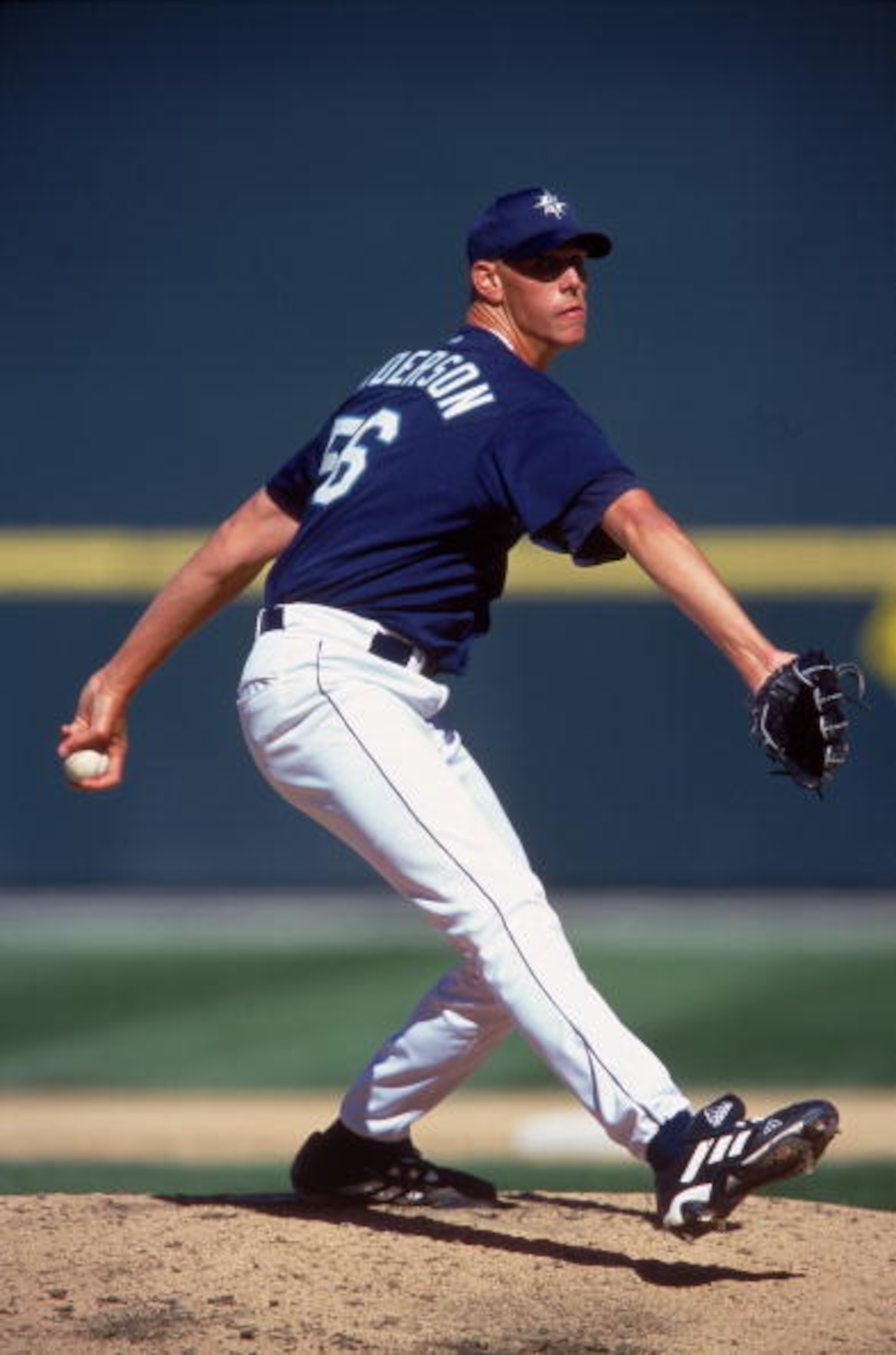 2 Apr 2000:  Pitcher Ryan Anderson #56 of the Seattle Mariners winds up for the pitch during the game against the Philadelphia Phillies at the Safeco Field in Seattle, Washington. The Mariners defeated the Phillies 3-2. Mandatory Credit: Otto Greule Jr.