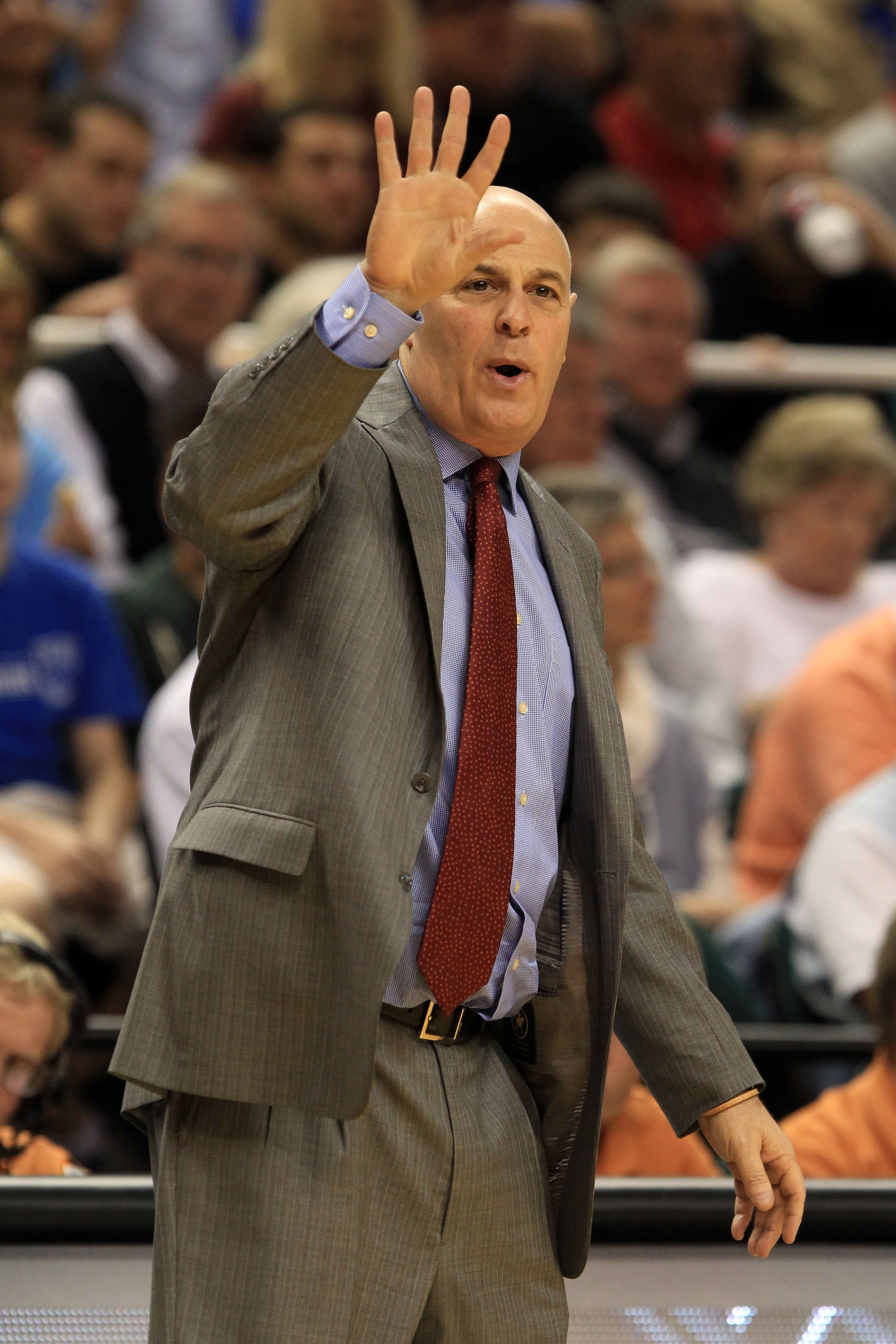 GREENSBORO, NC - MARCH 12:  Head coach Seth Greenberg of the Virginia Tech Hokies communicates with the team during the first half against the Duke Blue Devils in the semifinals of the 2011 ACC men's basketball tournament at the Greensboro Coliseum on Mar