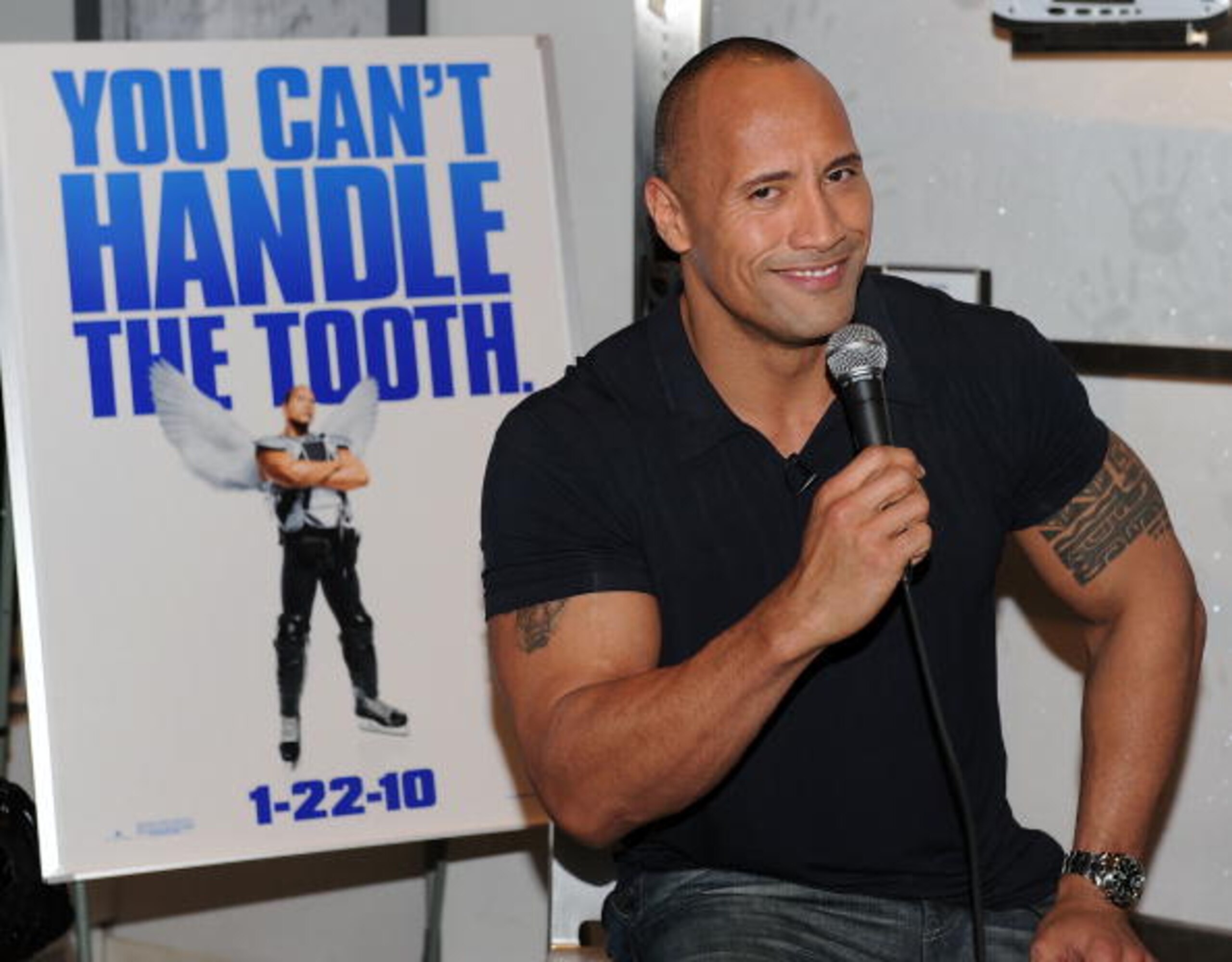 NEW YORK - JANUARY 20:  Actor Dwayne Johnson attends the NHL Powered by Reebok Store to promote 'Tooth Fairy' on January 20, 2010 in New York City.  (Photo by Stephen Lovekin/Getty Images)