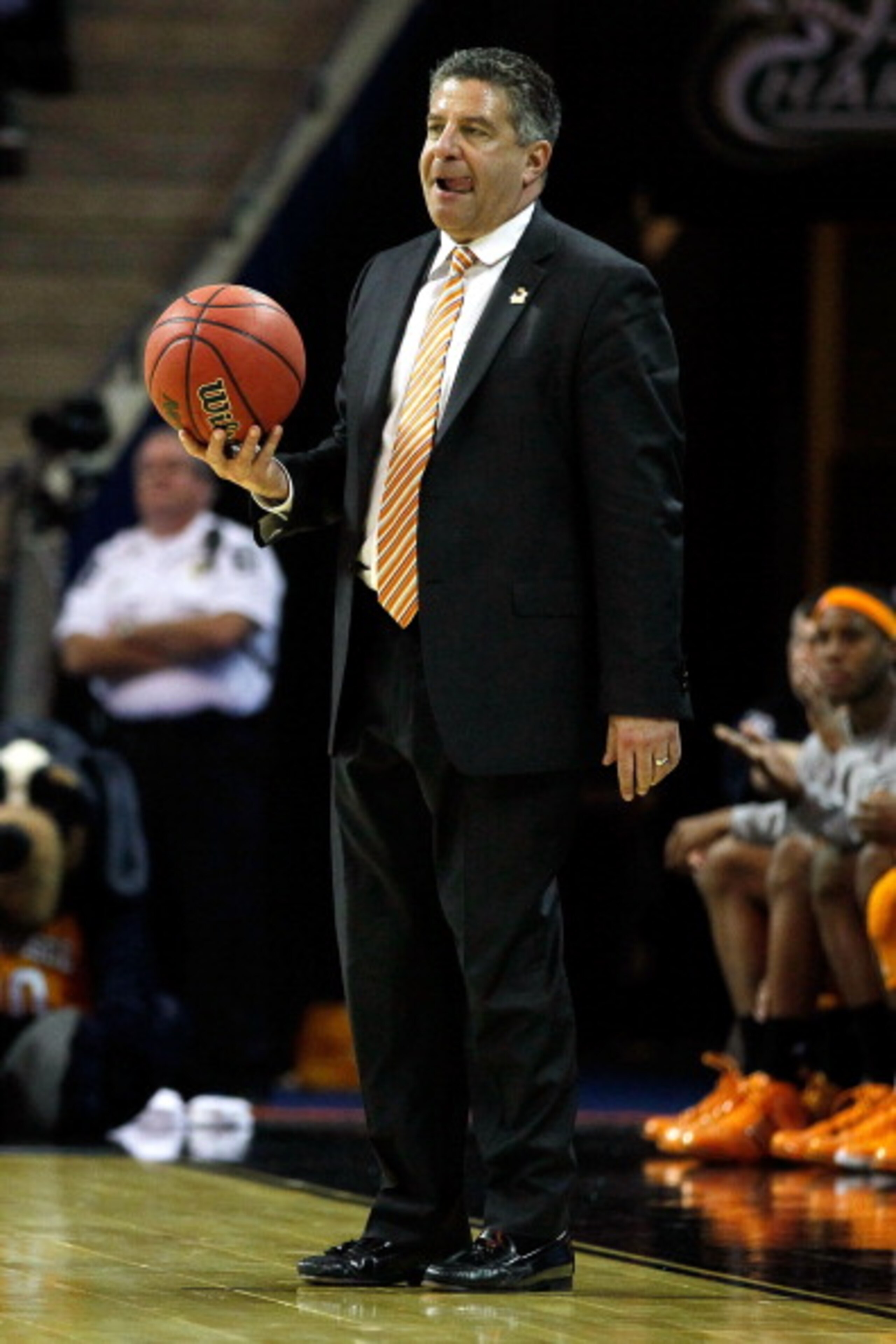 CHARLOTTE, NC - MARCH 18:  Head coach Bruce Pearl of the Tennessee Volunteers reacts in the second half while taking on the Michigan Wolverines during the second round of the 2011 NCAA men's basketball tournament at Time Warner Cable Arena on March 18, 20