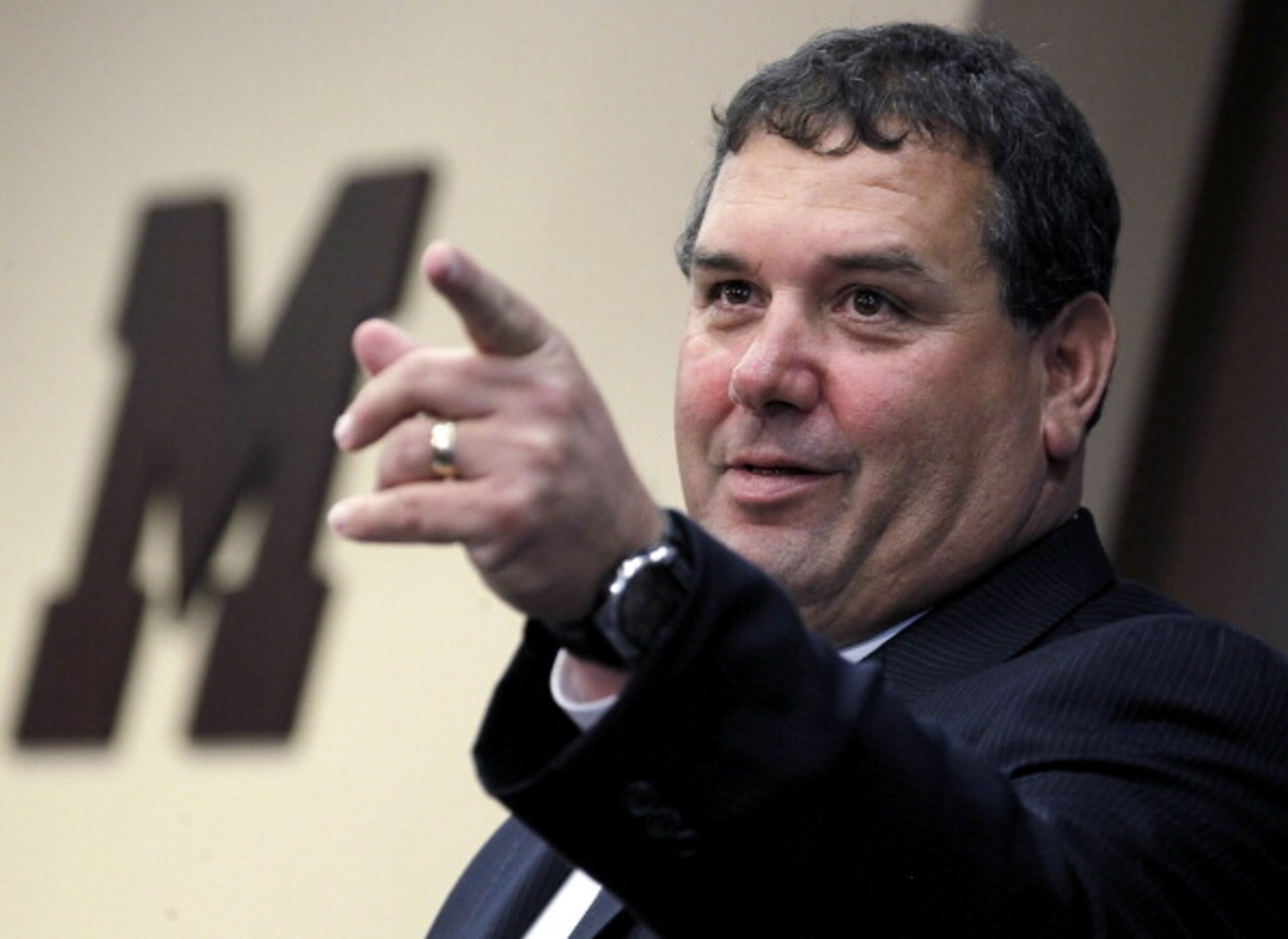 ANN ARBOR, MI - JANUARY 12:  New University of Michigan head football coach Brady Hoke speaks during his introductory press confrence at the Junge Family Champions Center on January 12, 2011 in Ann Arbor, Michigan.  (Photo by Gregory Shamus/Getty Images)