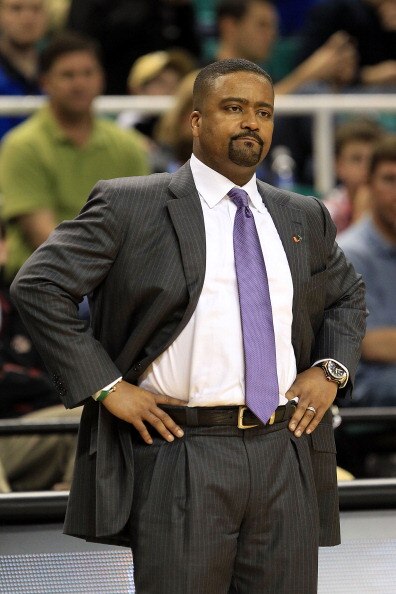 GREENSBORO, NC - MARCH 10:  Head coach Frank Haith of the Miami Hurricanes looks on during the game against the Virginia Cavaliers during the first round of the 2011 ACC men's basketball tournament at the Greensboro Coliseum on March 10, 2011 in Greensbor