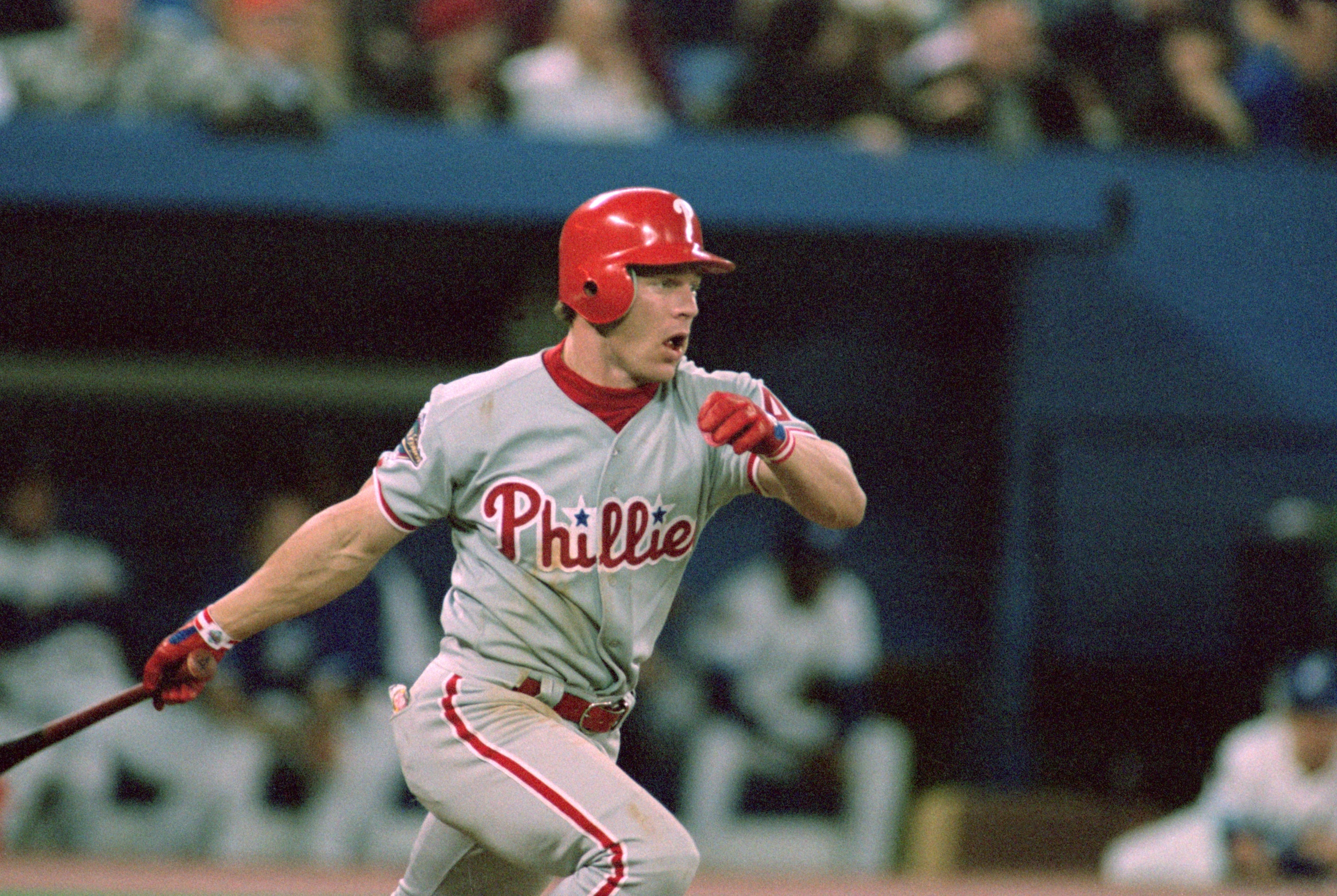 TORONTO - OCTOBER 17: Lenny Dykstra #4 of the Philadelphia Phillies swings at a pitch during Game two of the 1993 World Series against the Toronto Blue Jays at Skydome on October 17, 1993 in Toronto, Ontario, Canada. The Phillies defeated the Blue Jays 6 TORONTO - OCTOBER 17: Lenny Dykstra #4 of the Philadelphia Phillies swings at a pitch during Game two of the 1993 World Series against the Toronto Blue Jays at Skydome on October 17, 1993 in Toronto, Ontario, Canada. The Phillies defeated the Blue Jays 6