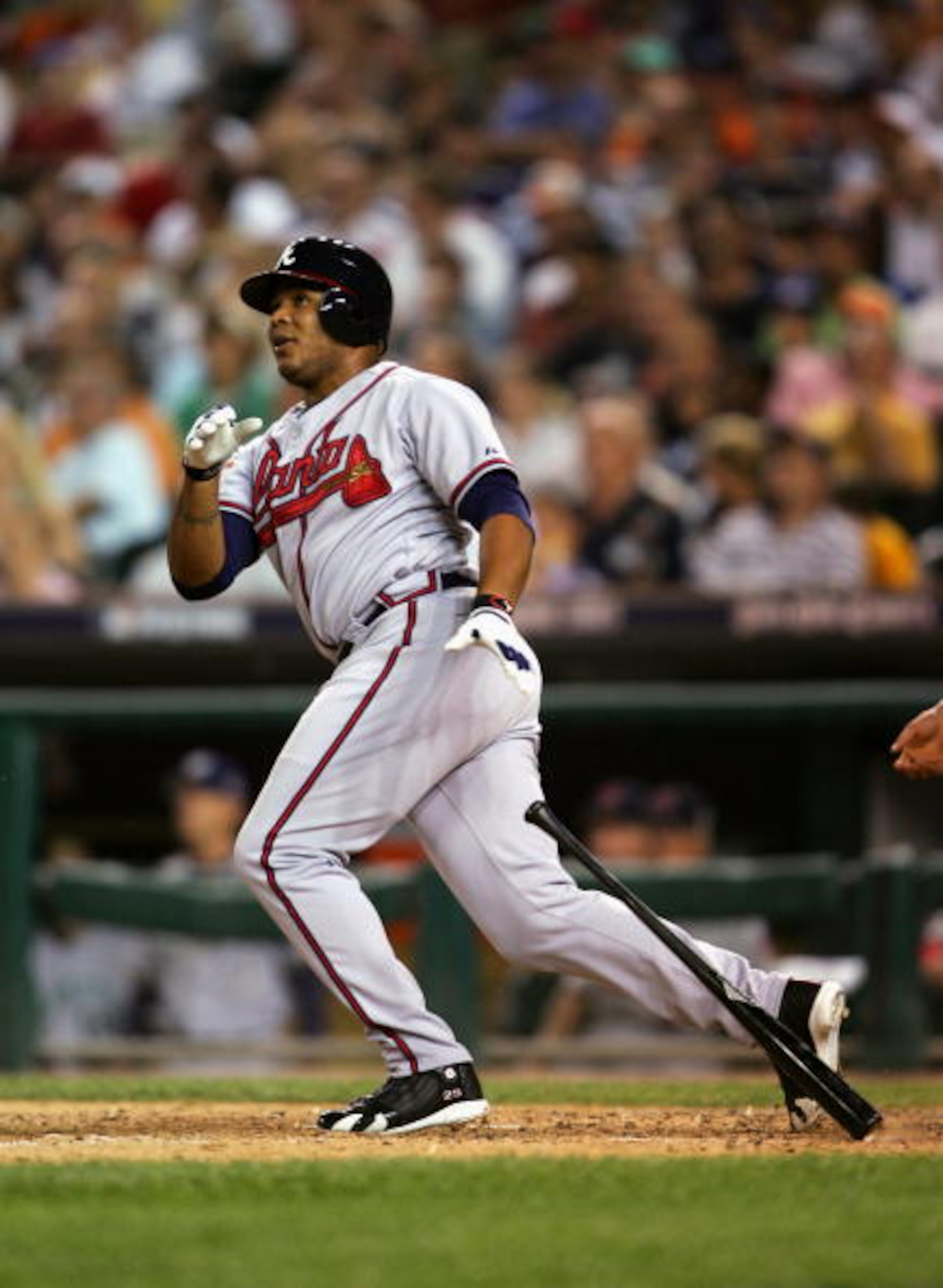 DETROIT - JULY 12:  National League All-Star Andruw Jones #25 of the Atlanta Braves bats against the American League All-Stars during the 76th Major League Baseball All-Star Game at Comerica Park on July 12, 2005 in Detroit, Michigan.  (Photo By Elsa/Gett